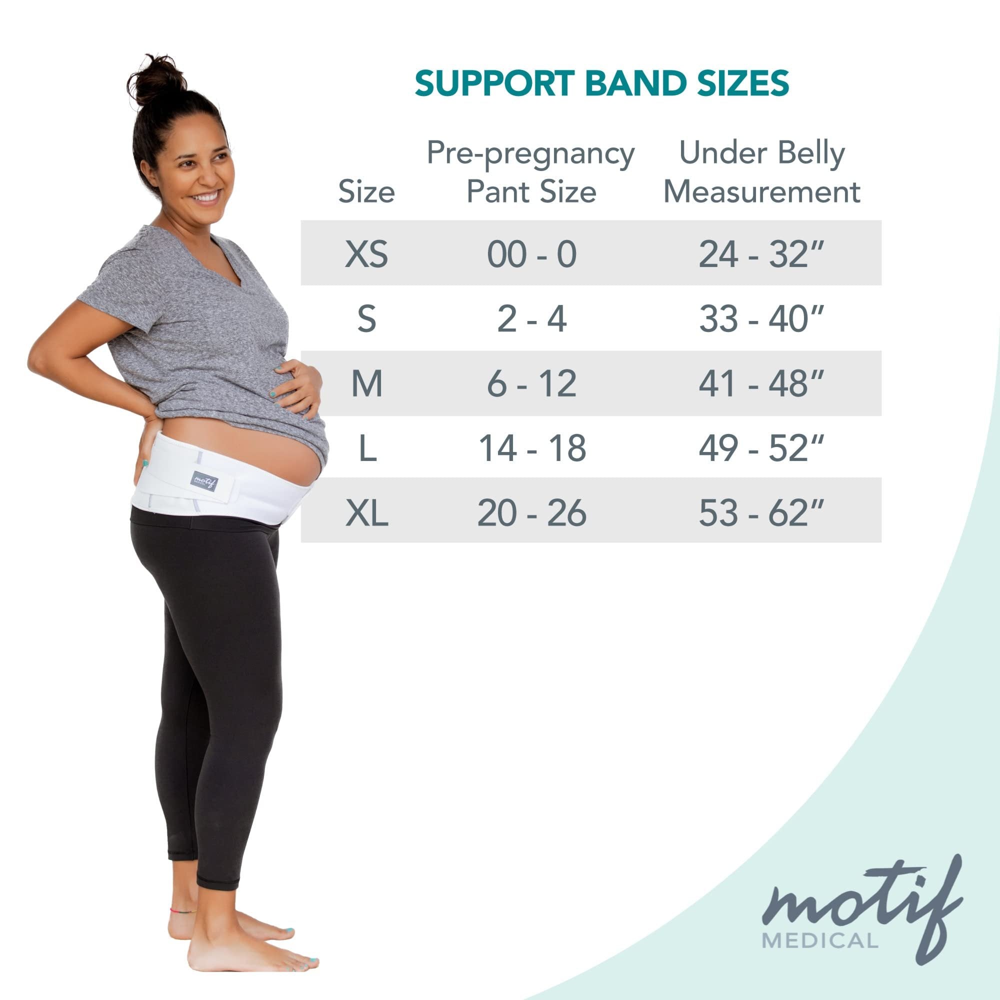 Motif Medical, Pregnancy Support Band, Relieves Pressure on the Abdomen, Lower Back, Hips, and Pelvis, White - Medium