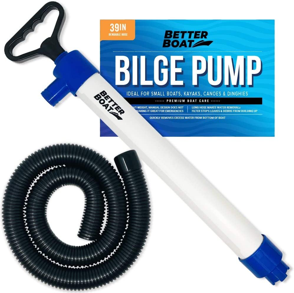 Manual Bilge Pump for Boats Kayak Canoe | Hand Pump Siphon Bailer Black 20 GPM Hose | Marine Grade, Portable Held