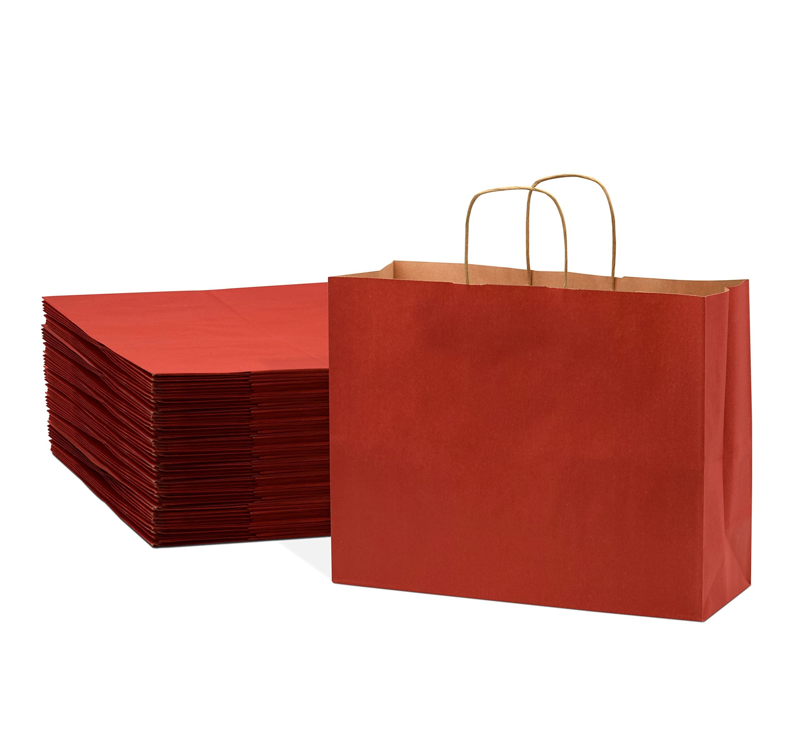 Small Red Gift Bags - 8x4x10 Inch 100 Pack Kraft Paper Shopping Bags with Handles, Craft Totes in Bulk for Boutiques, Small Business, Retail Stores, Birthday Parties, Christmas, Valentines, Holidays