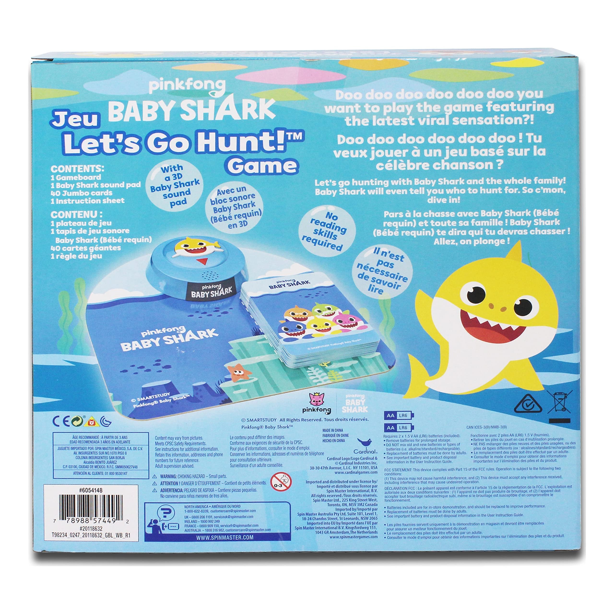 Spin Master Pinkfong Baby Shark Let's Go Hunt Card Game Plays Baby Shark Song with 3D Sound Pad, for Families and Kids 3 and up