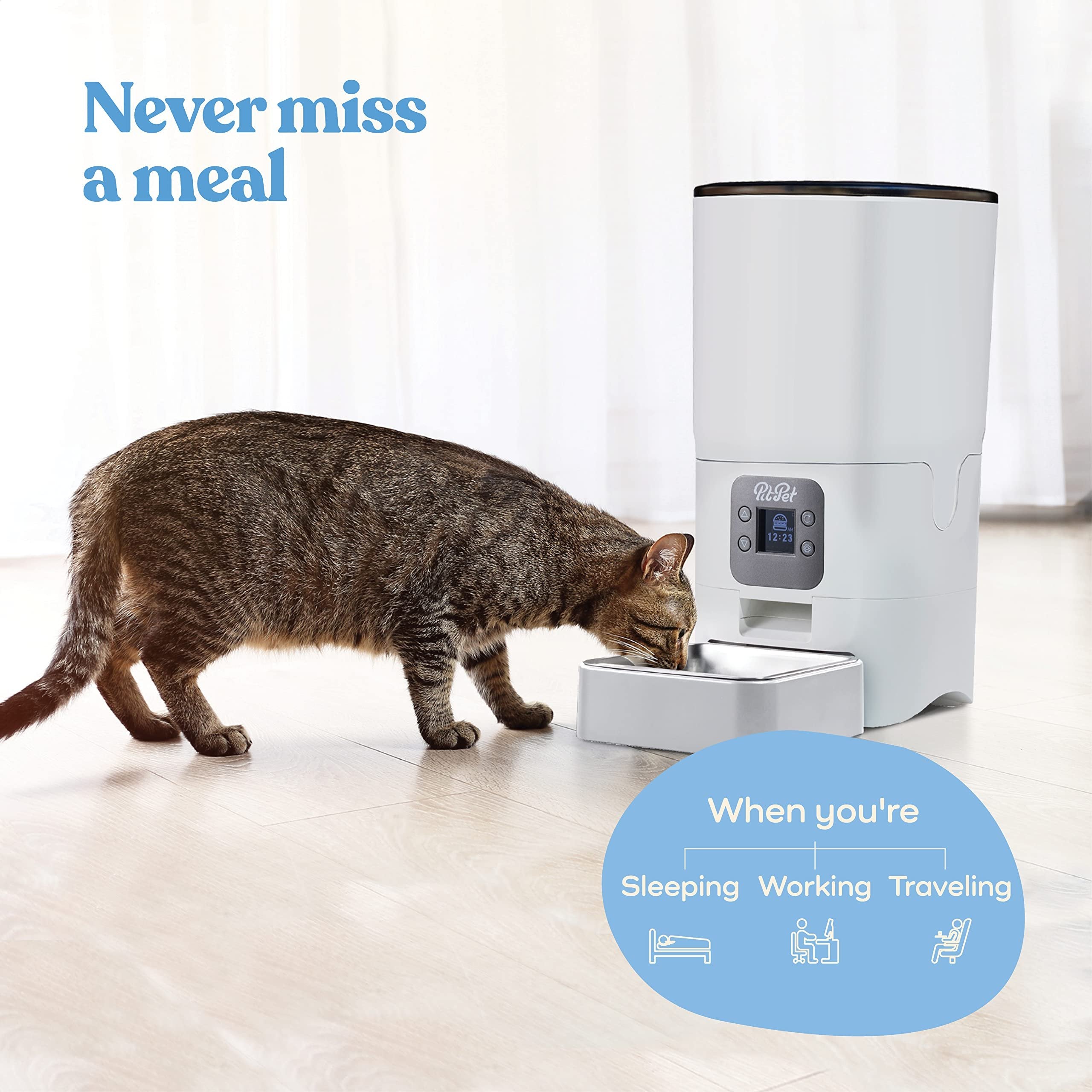 Smart Automatic Cat Feeder - 6-L Reliable Automatic Cat Food Dispenser with Display LCD Screen for Easy Set Up -Portion Control Automatic Dog Feeder - (White, 7 Litter (30 Cups))