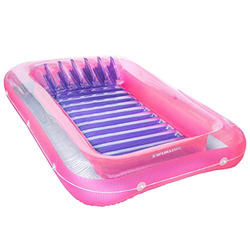 SWIMLINE ORIGINAL Suntan Tub Classic Edition Inflatable Floating Lounger Pink & Purple, Tanning Pool Hybrid Lounge, Oversized Pillow, Fill With Water, Reflective Design For Tanning and Outdoors 70 " x 46 " x 8"