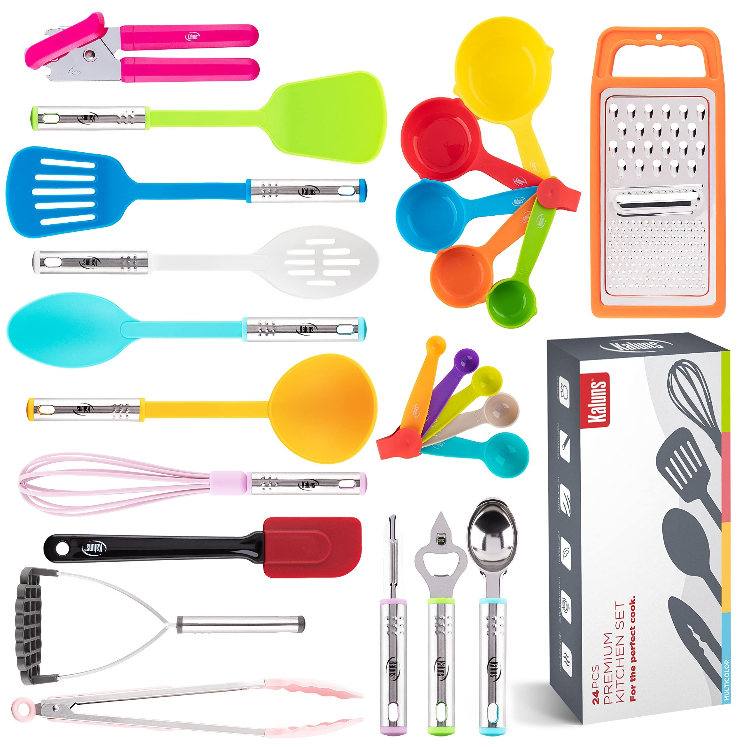 Kitchen Utensils Set, Cooking Utensil Sets Kitchen Gadgets, Pots and Pans set Nonstick and Heat Resistant, 24 Pcs Nylon and Stainless Steel, Spatula Set, Kitchen, Home, House, Essentials & Accessories