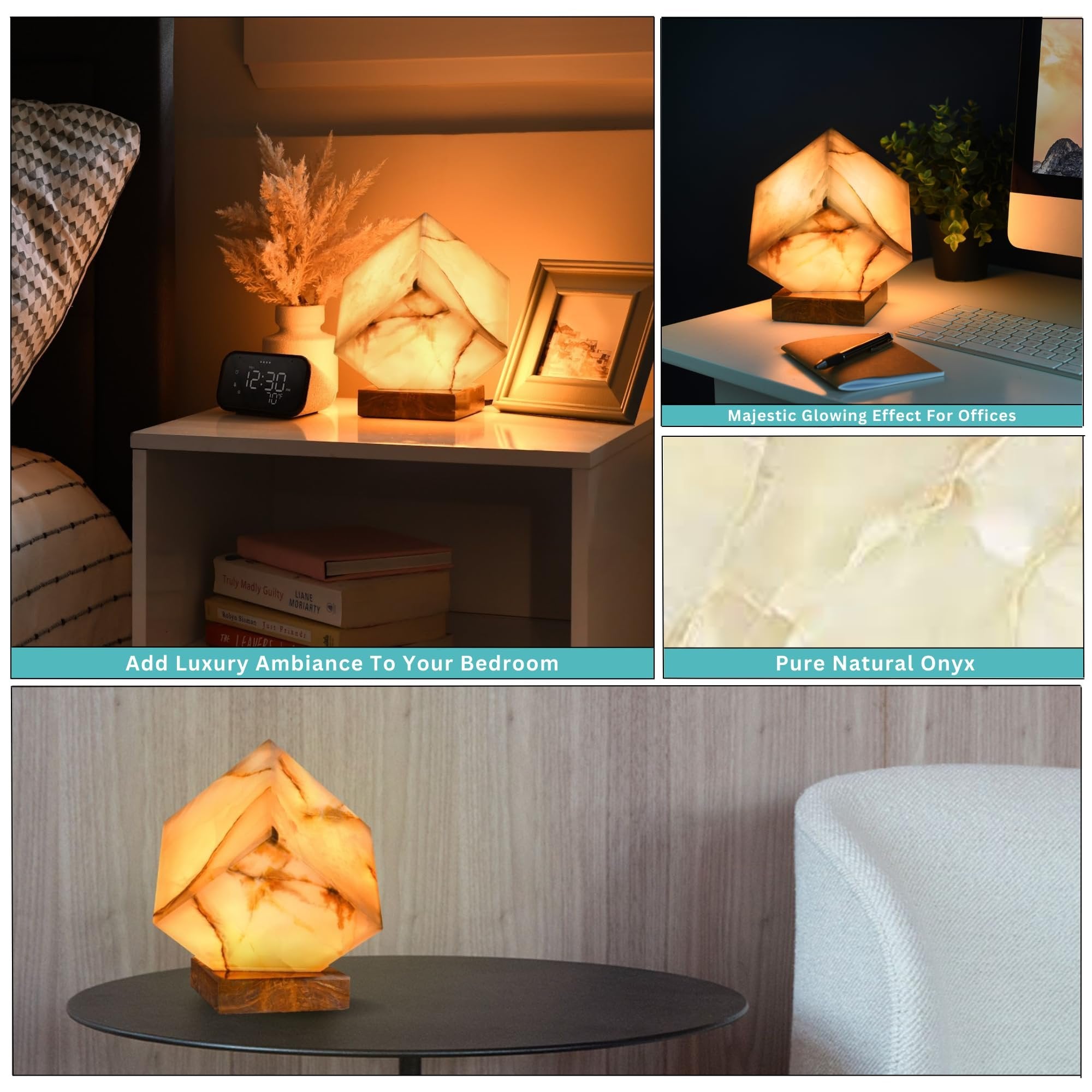 UMAID Elegant Handcrafted Onyx Marble Table Lamp, Warm Amber Glow, Relaxing Table Lamp for Office, Bedroom, Living Room, and Bedside, Includes Bulb and Dimmable Cord, Unique Home Decor Gifts