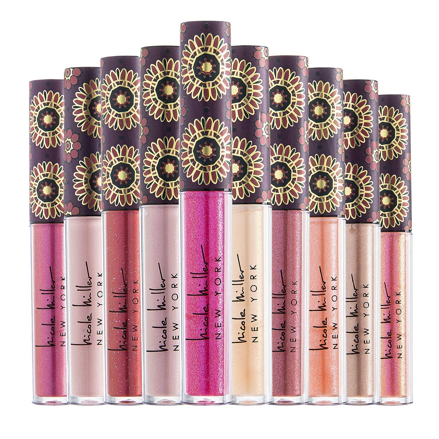Nicole Miller 10 Pc Lip Gloss Collection, Shimmery Lip Glosses for Women and Girls, Long Lasting Color Lip Gloss Set with Rich Varied Colors (Purple)