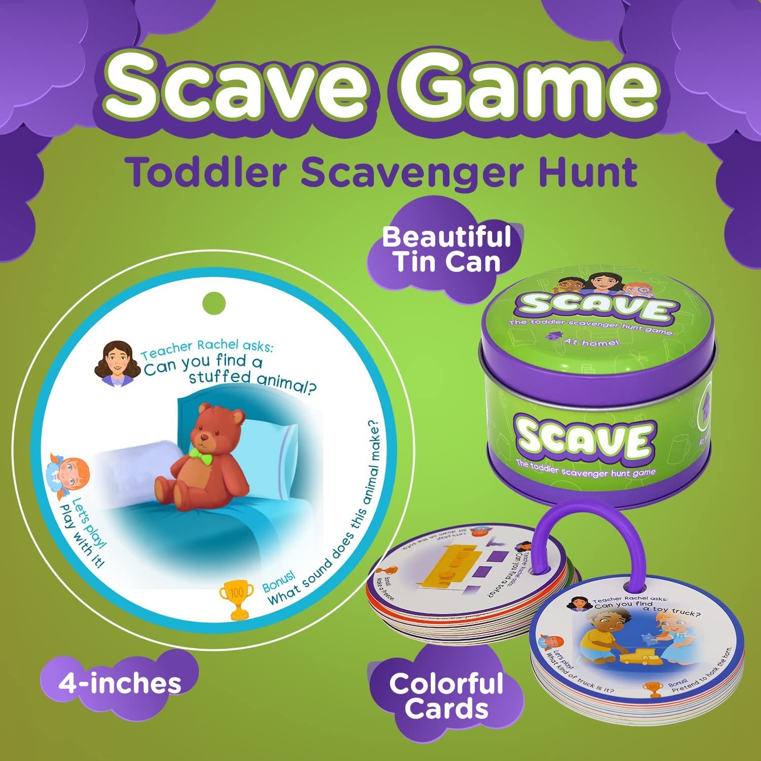 Zetz Brands Toddler Toys Trucks 2-5 Year Old Boys & Girls - Gift Your Toddler with This Fun Educational Toddler Scavenger Hunt Game at Home, Preschool Activity Toy - Extra-Thick Cards for Exploration