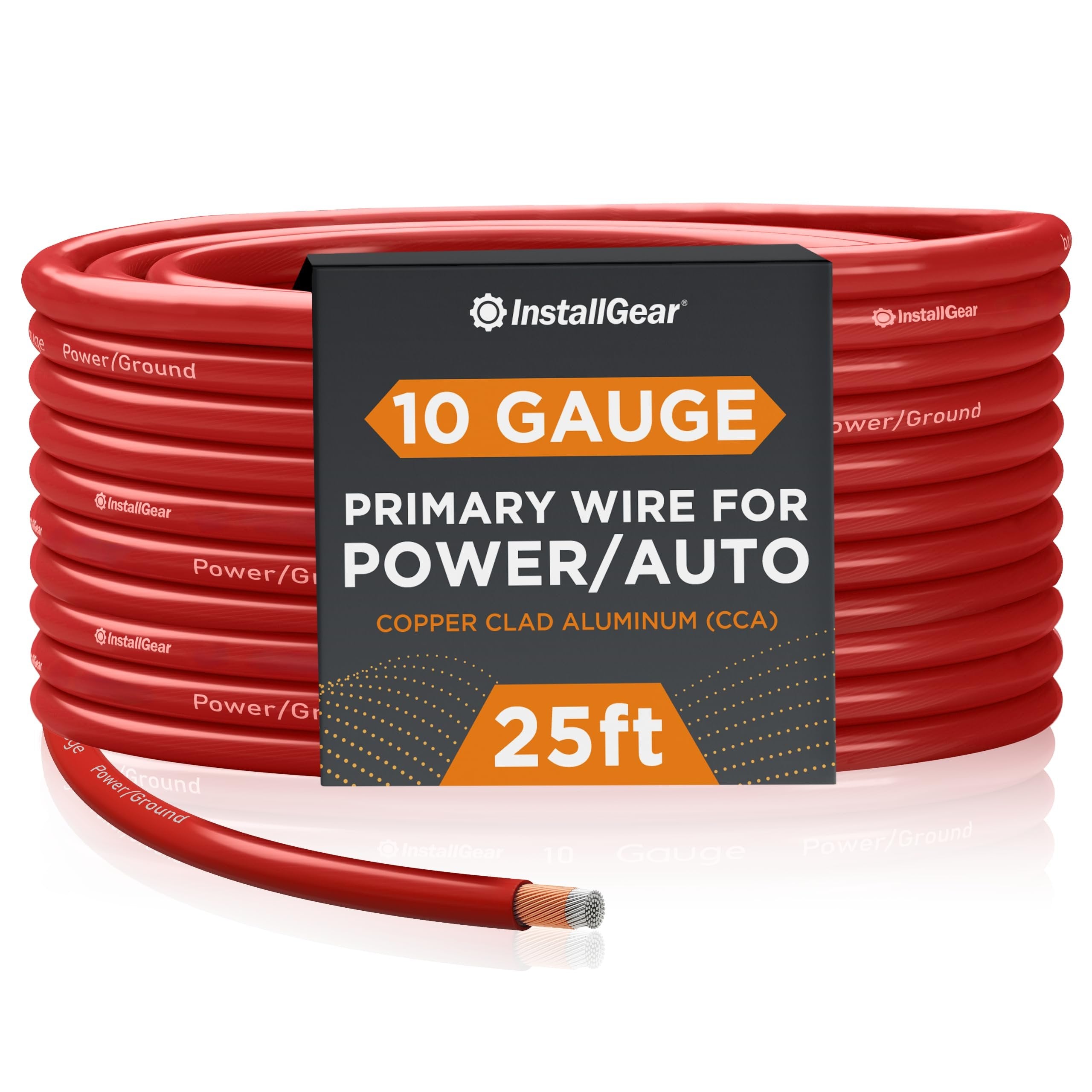 InstallGear 10 Gauge Wire (25ft) Copper Clad Aluminum CAA - Automotive Wire, Car Amplifier Power & Ground Cable, Battery Cable, Car Audio Speaker Stereo, RV Trailer Wiring Welding Cable - 10 AWG Wire