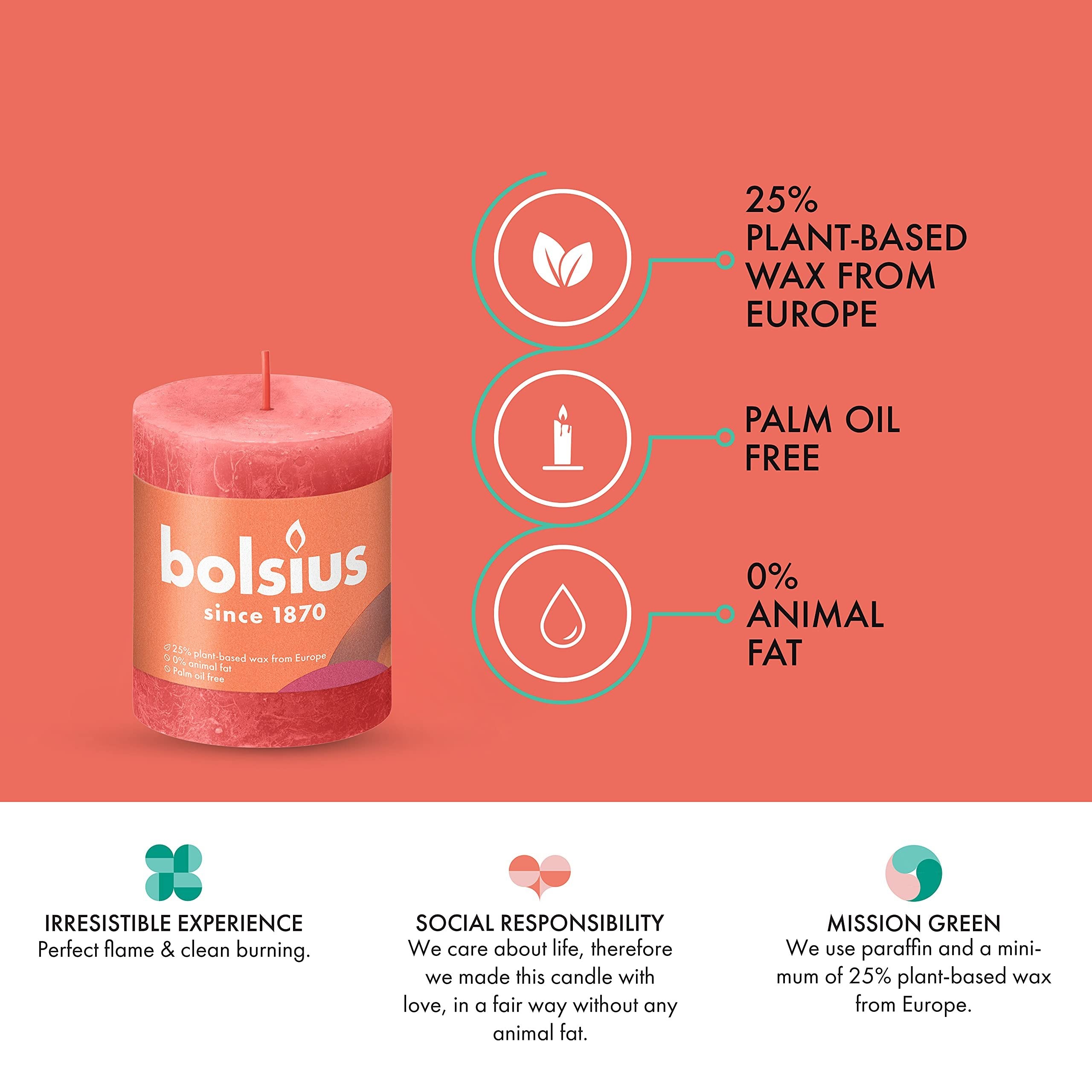 BOLSIUS Pillar Candles - Premium European Quality - Natural Eco-Friendly Plant-Based Wax - Unscented Dripless Smokeless