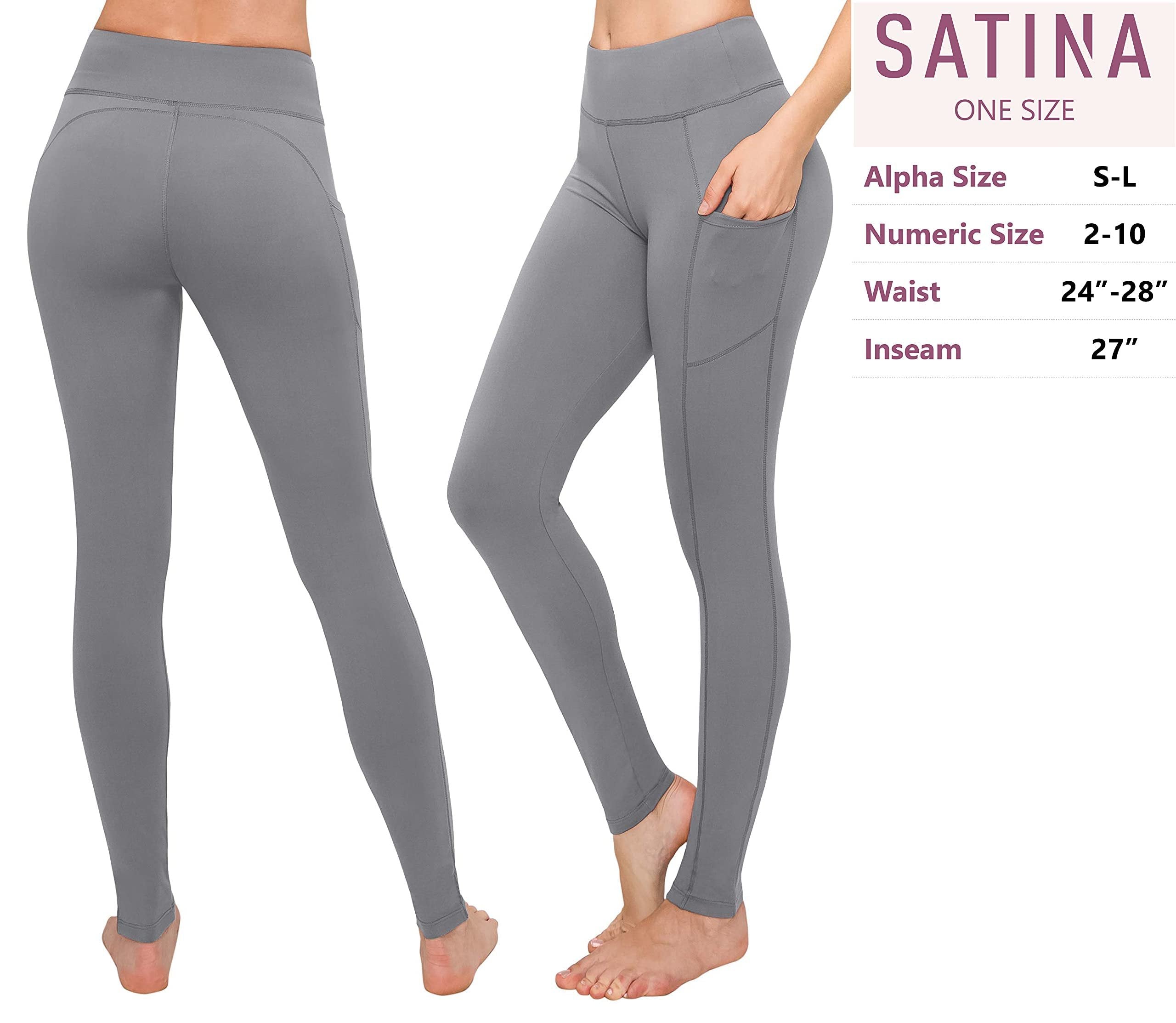 SATINA Womens High Waisted Leggings with Pockets -, Leggings for Regular & Plus Size Women, 3 Inch Waistband, Gray, One Size