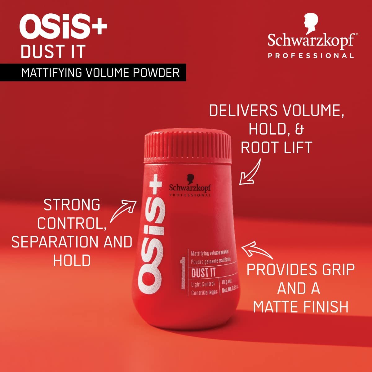 OSiS+ Dust It - Mattifying Volume Powder - long-lasting Hold, Strong Control and Separation - Matte Effect Texturizer Product for Wild Hair Styling and Volumizing, 0.35 oz