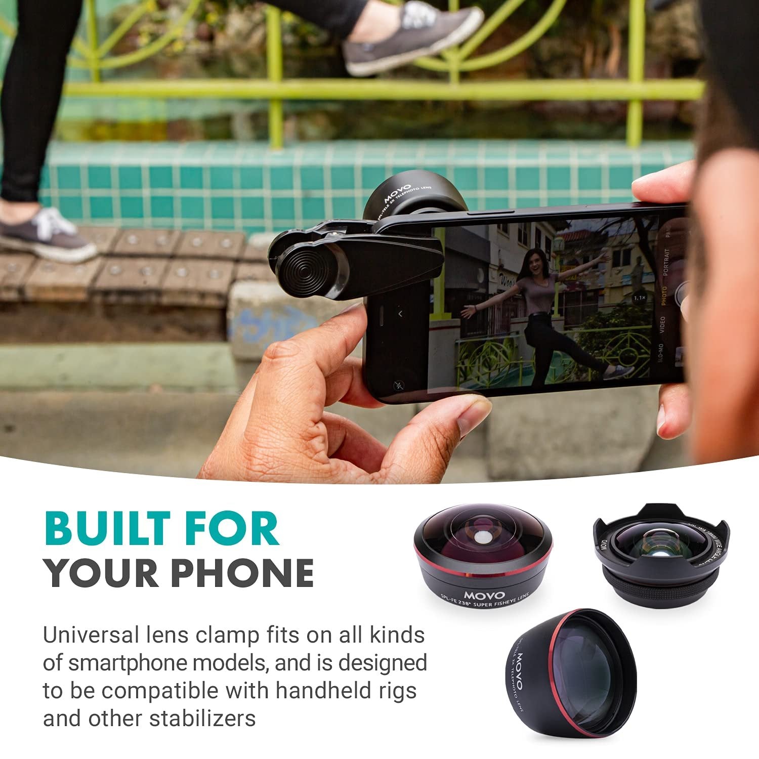 Movo Smartphone Camera Lens Kit - Wide Angle, Telephoto, Fisheye Phone Camera Lens Attachments & Case for iPhone and Android Phone - Photography Accessories for Cell Phone Camera Effects, Zoom, Macro