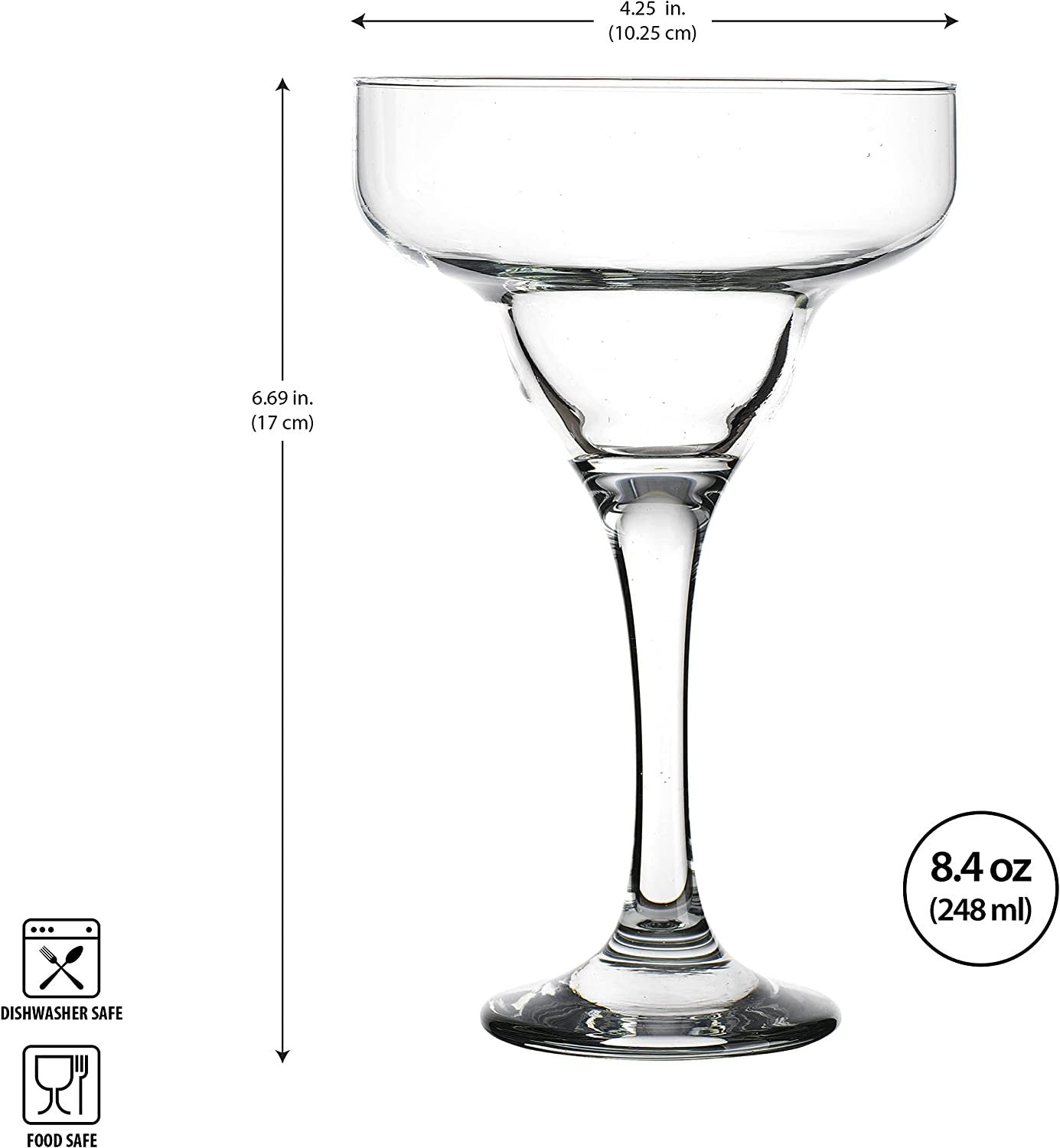 Glaver's Basic Set Of 4 10 oz. Margarita Glasses for Cocktails, Water, Wine, Juice, Dessert, and Everyday Use Crystal Clear Classic Glasses, Dishwasher safe