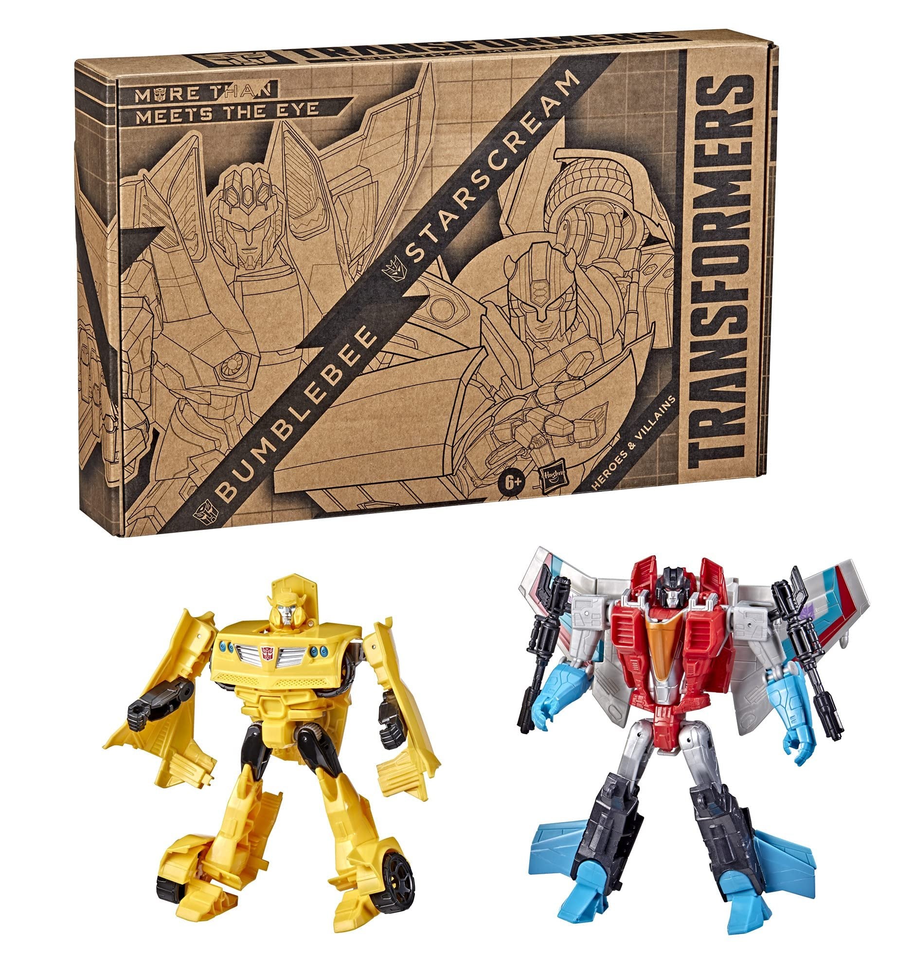 TRANSFORMERS Toys Heroes and Villains Bumblebee and Starscream 2-Pack Action Figures - for Kids Ages 6 and Up, 7-inch (Amazon Exclusive)