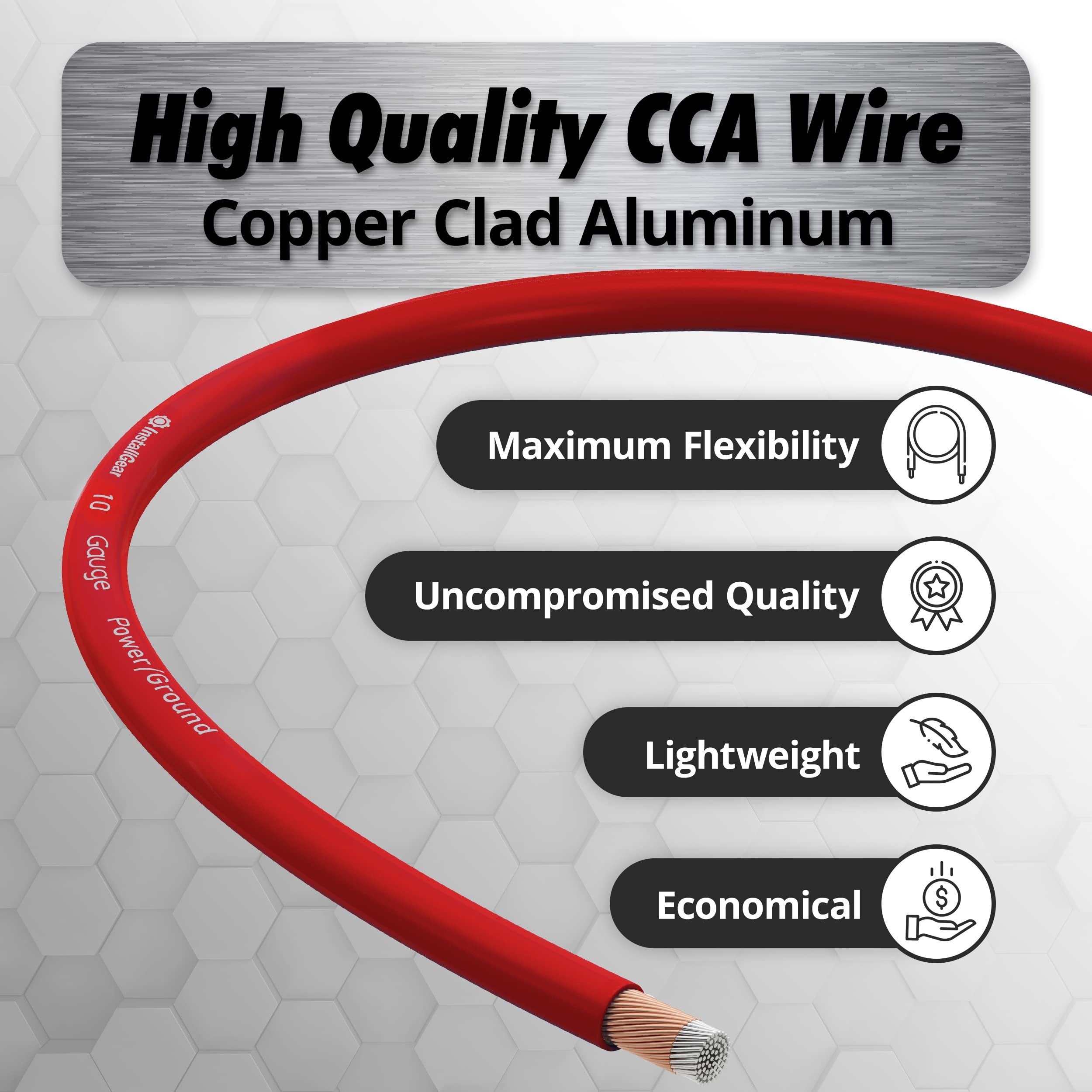 InstallGear 10 Gauge Wire (25ft) Copper Clad Aluminum CAA - Automotive Wire, Car Amplifier Power & Ground Cable, Battery Cable, Car Audio Speaker Stereo, RV Trailer Wiring Welding Cable - 10 AWG Wire