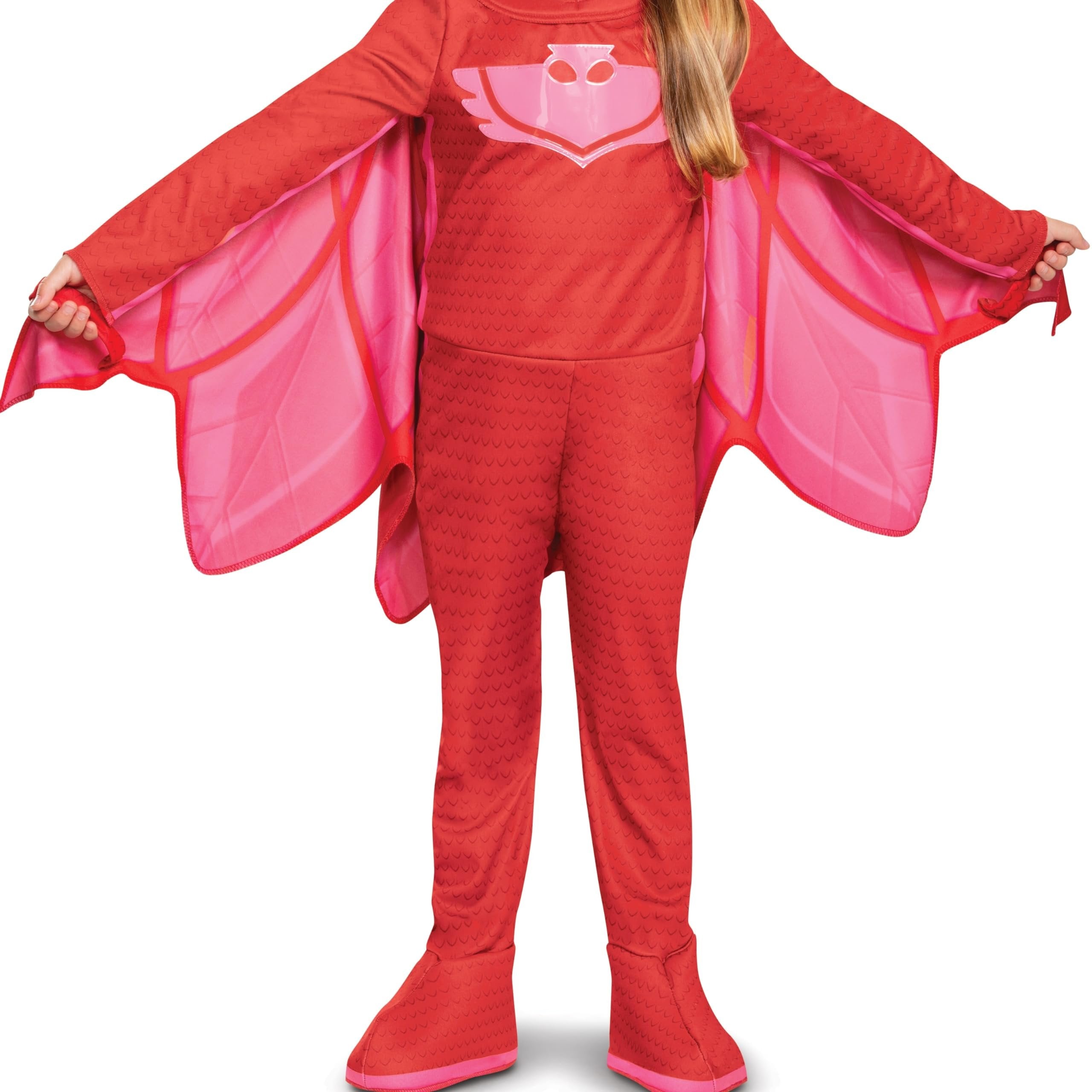 Disguise PJ Masks Owlette Costume, Deluxe Kids Light Up Jumpsuit Outfit and Character Mask, Toddler Size Large (4-6x) Red