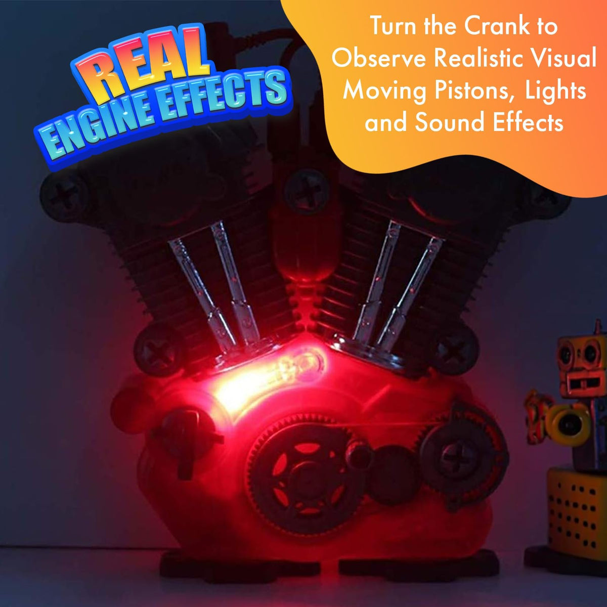 Engine Building Toy Kit with Lights, Sounds & 20+ Mechanic Tools - Edu
