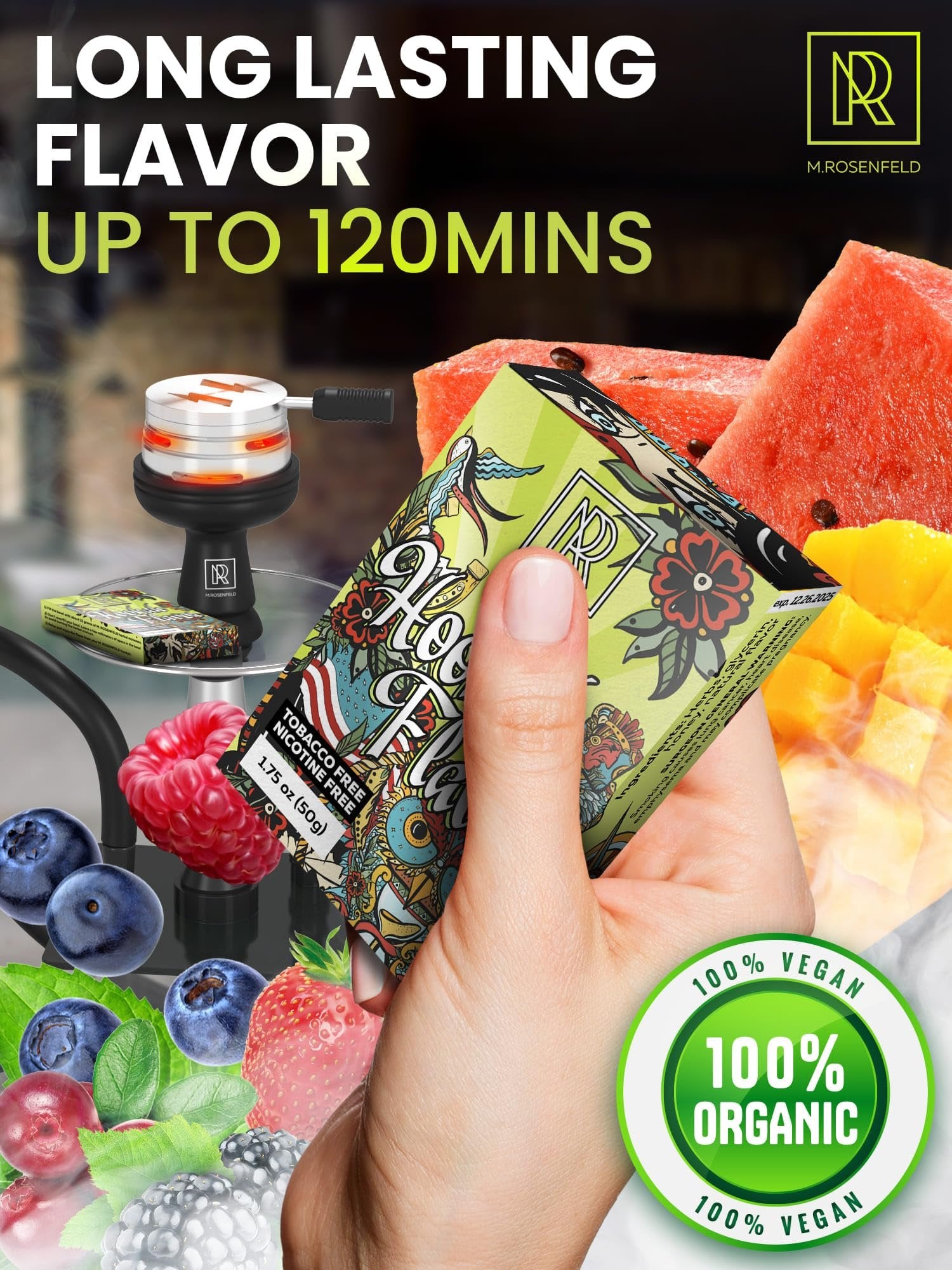 Classic Hookah Flavors Set - 5 x 50g Non Tobacco Hookah Flavor for your Hookah Bowl (Watermelon - Blueberry - Mango - Wildberry - Mint) Hookah Bundle Pack of 5 - Try these Tobacco Free Shisha