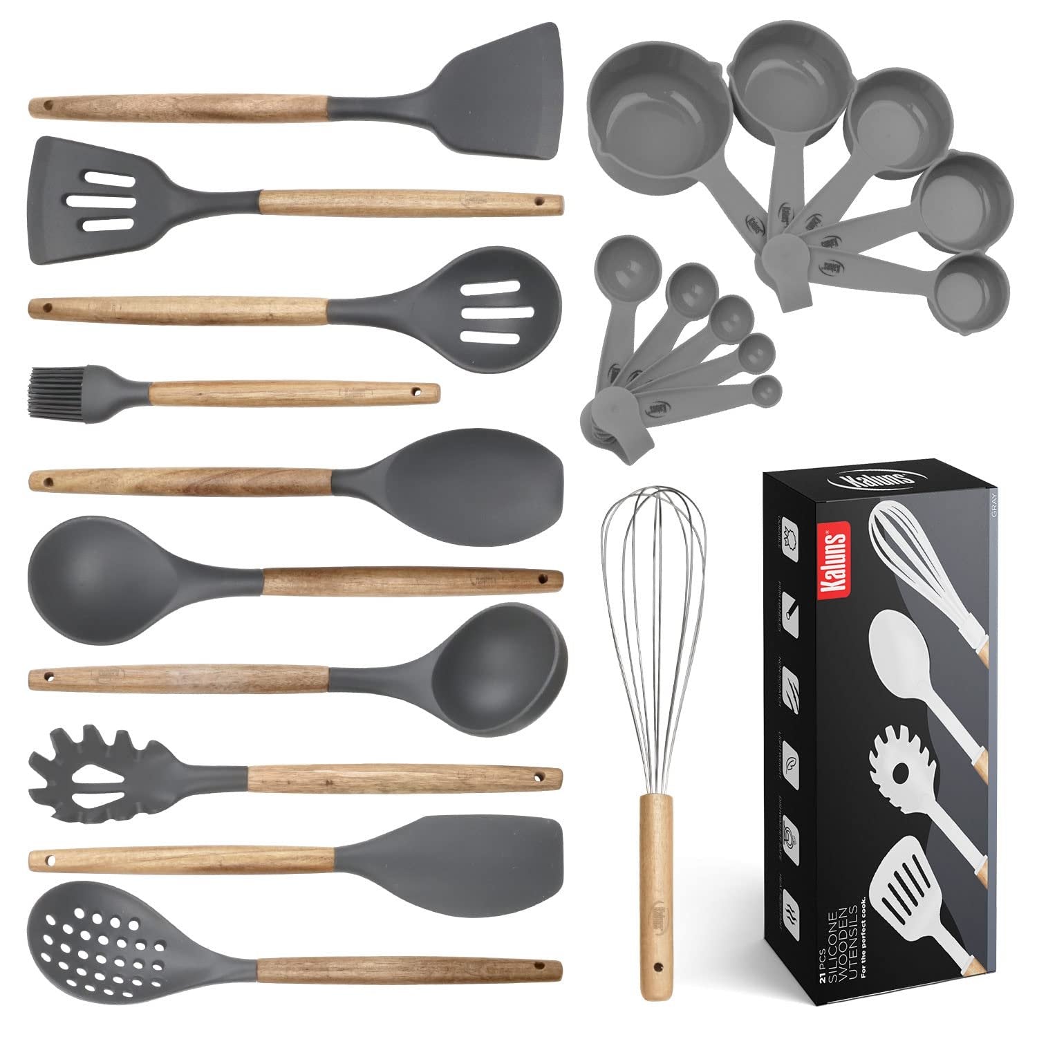 Kitchen Utensils Set, 21 Wood and Silicone Cooking Utensil Set, Non-Stick and Heat Resistant Kitchen Utensil Set, Kitchen Tools