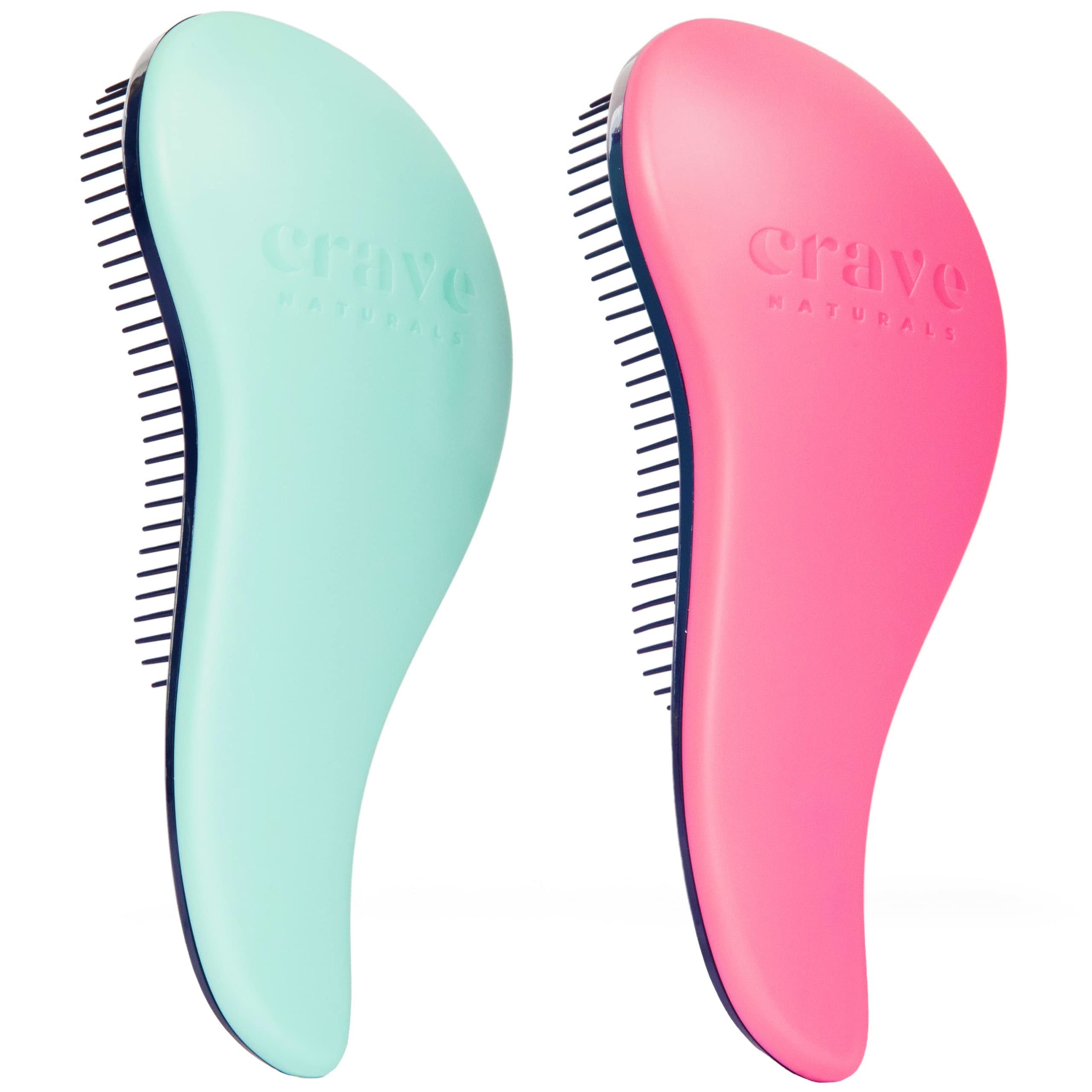 Crave Naturals Glide Thru Detangling Brush for Adults & Kids Hair - Detangler Brush Natural, Curly, Straight, Wet, Dry Hair - Hairbrush for Men & Women, Little Girl Hair Accessories, Turquoise & Pink