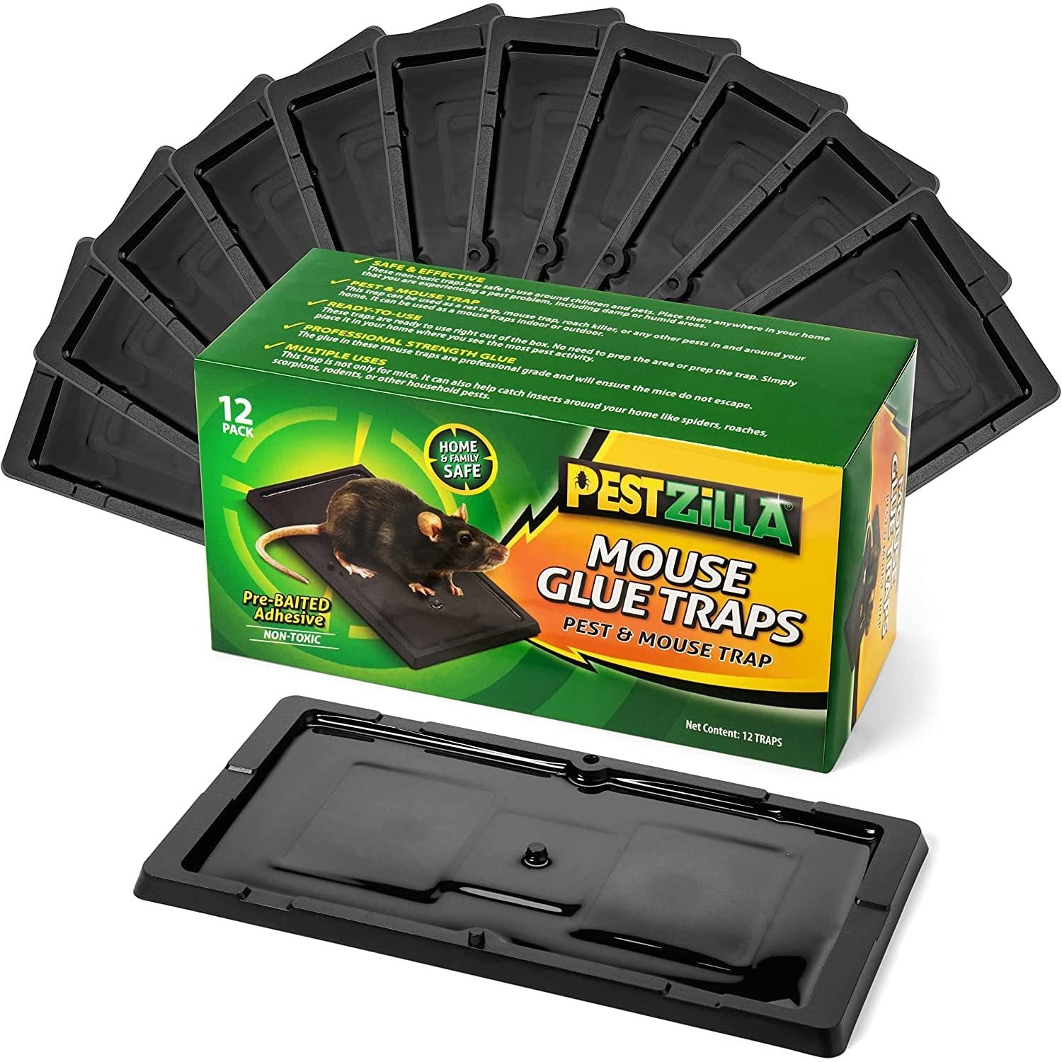 Pestzilla Baited Mouse Trap - Professional Strength Glue Rat Trap - 12 Glue Trays - Perfect for Household Pests & Mouse Traps Indoor and Around a Home