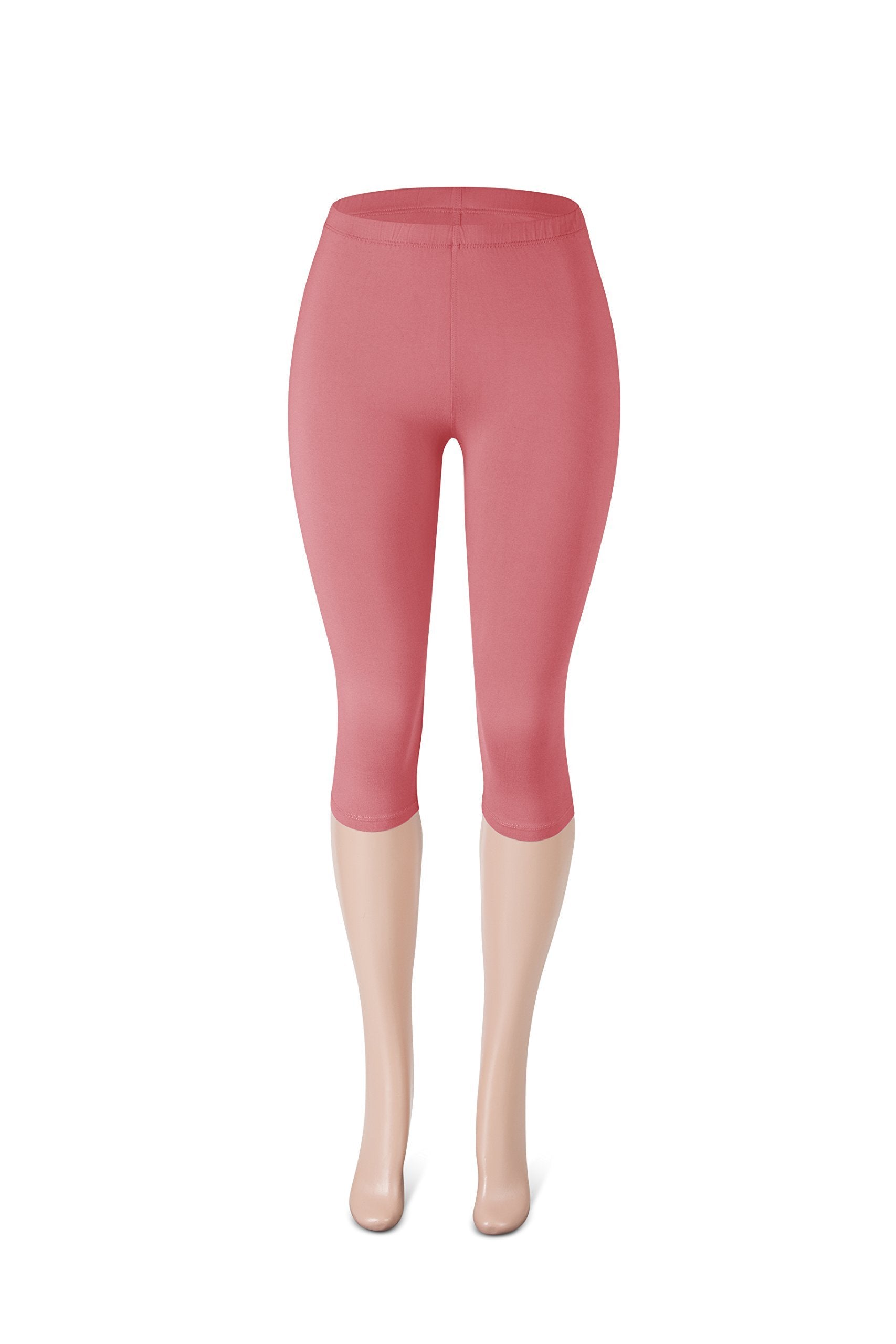 SATINA High Waisted Leggings for Women | Full Length | 1 Inch Waistband (Plus Size, Neon Coral)