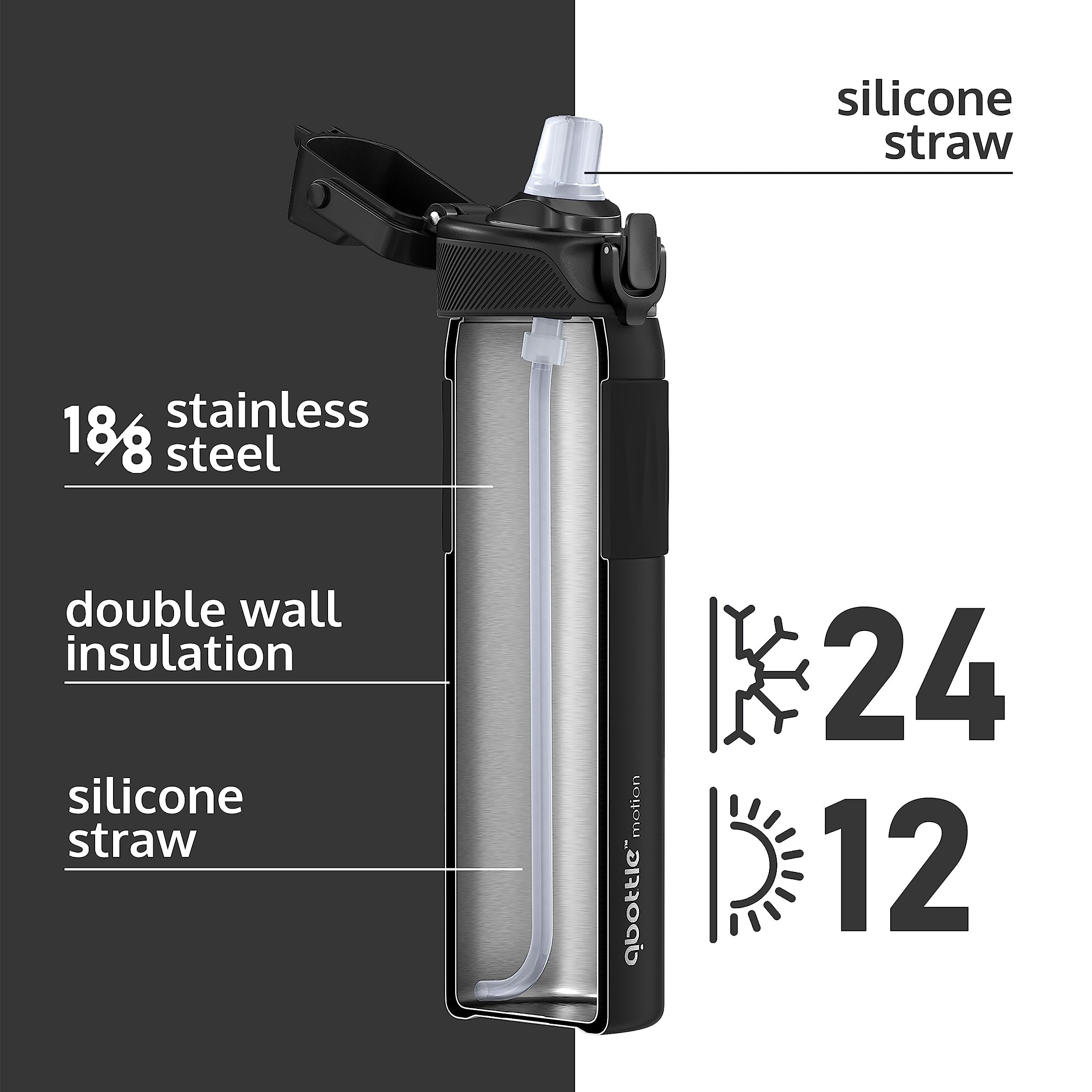 qbottle Insulated Water Bottles with Straw Lid - Stainless Steel Water Bottle - Leak Proof Metal Water Bottle - No Sweat - Reusable - Onyx Black, 23.6 oz