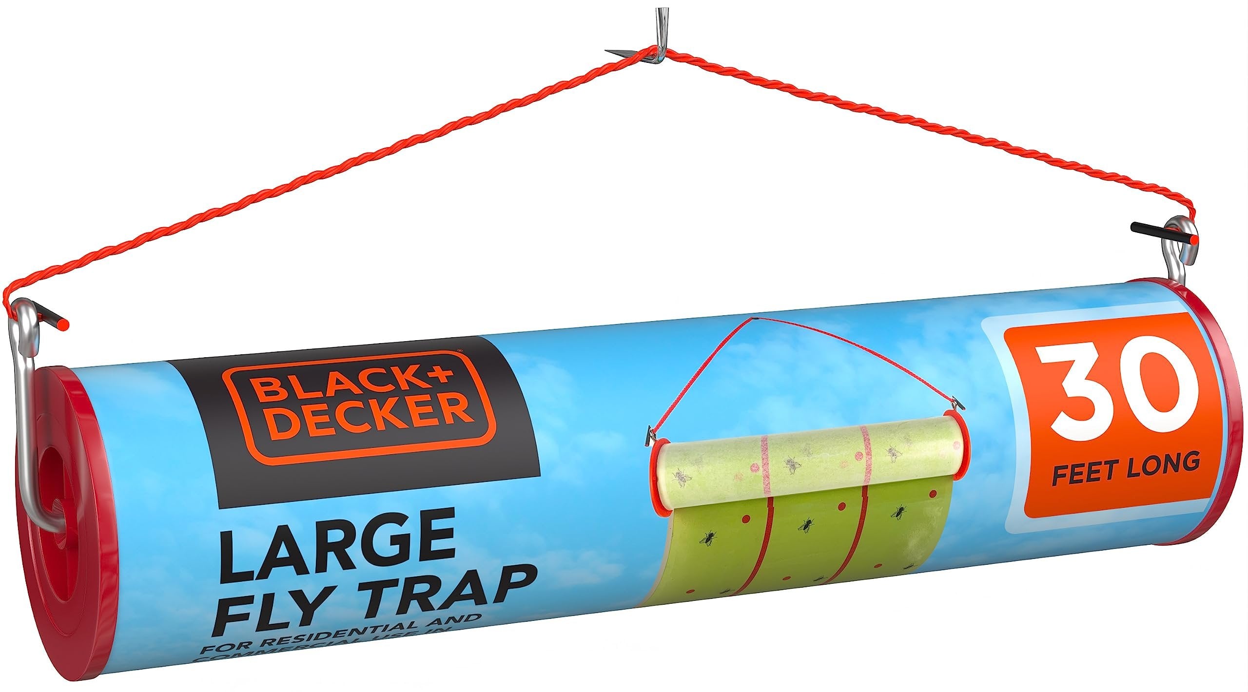 BLACK+DECKER Fly Traps Outdoor & Fruit Fly Traps for Indoors- Hanging Fly Trap Paper Roll- Sticky Glue Paper for Flies, Gnats, Mosquitoes & Other Insects, 30 Foot Roll