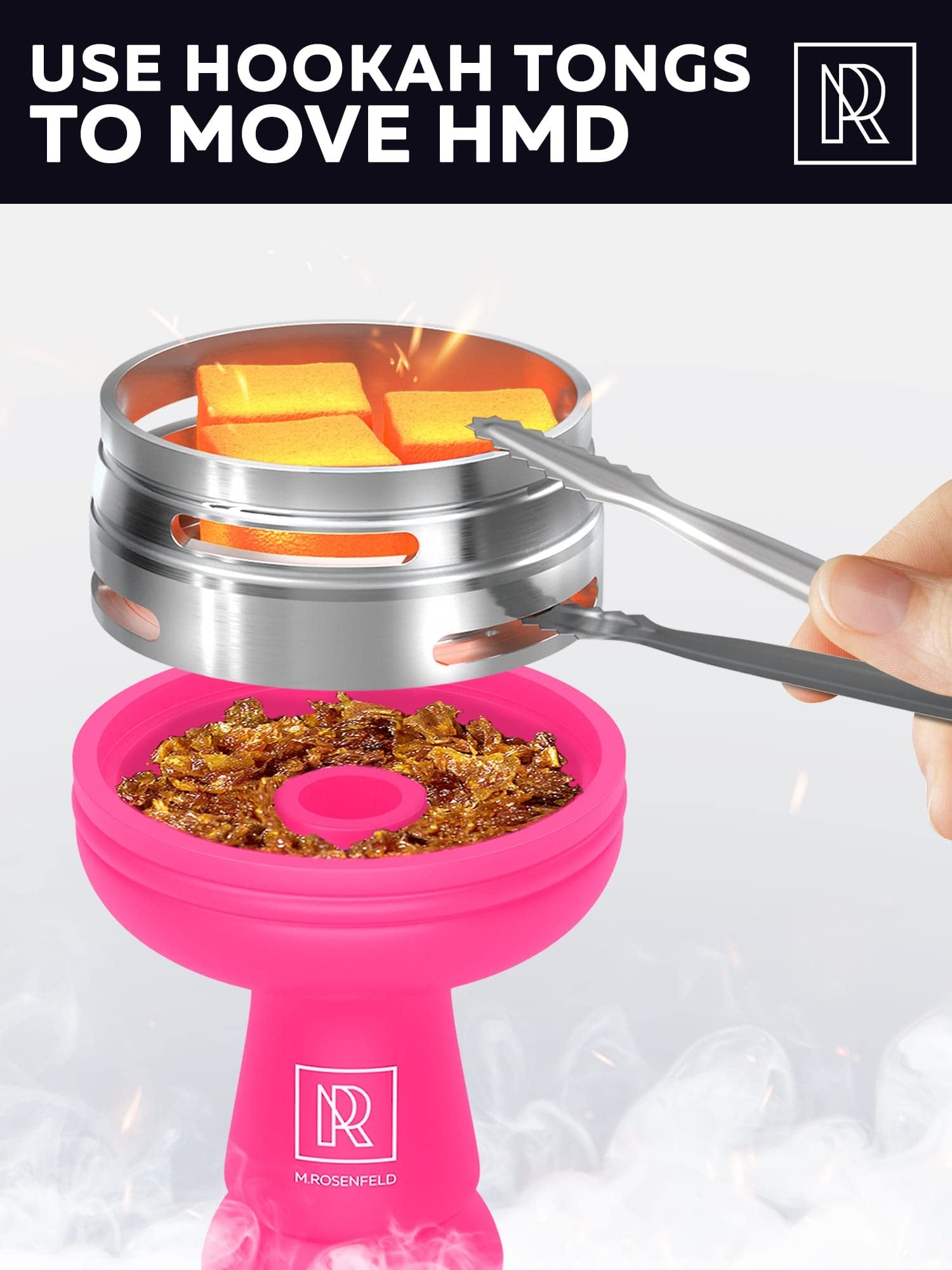 M. ROSENFELD Pink Hookah Bowl Set Silicone - Premium Shisha Bowl Phunnel Hookah Bowl Pink for Smoking with Hookah Tongs & Heat Management Charcoal Holder with Cover HULI