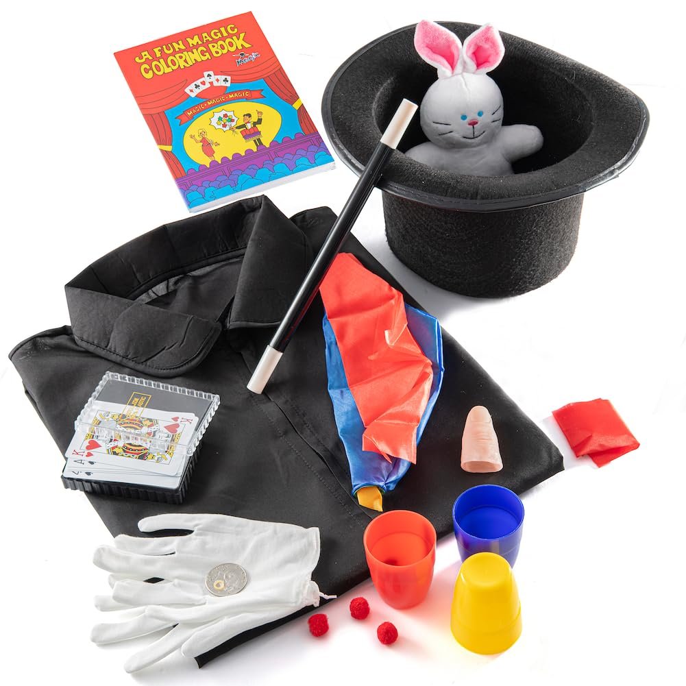 PREXTEX Magician Costume Kids Kit - Magic Tricks Games Toy with Magic Costume Includes Top Hat, Cane, Cape, Wand Kit