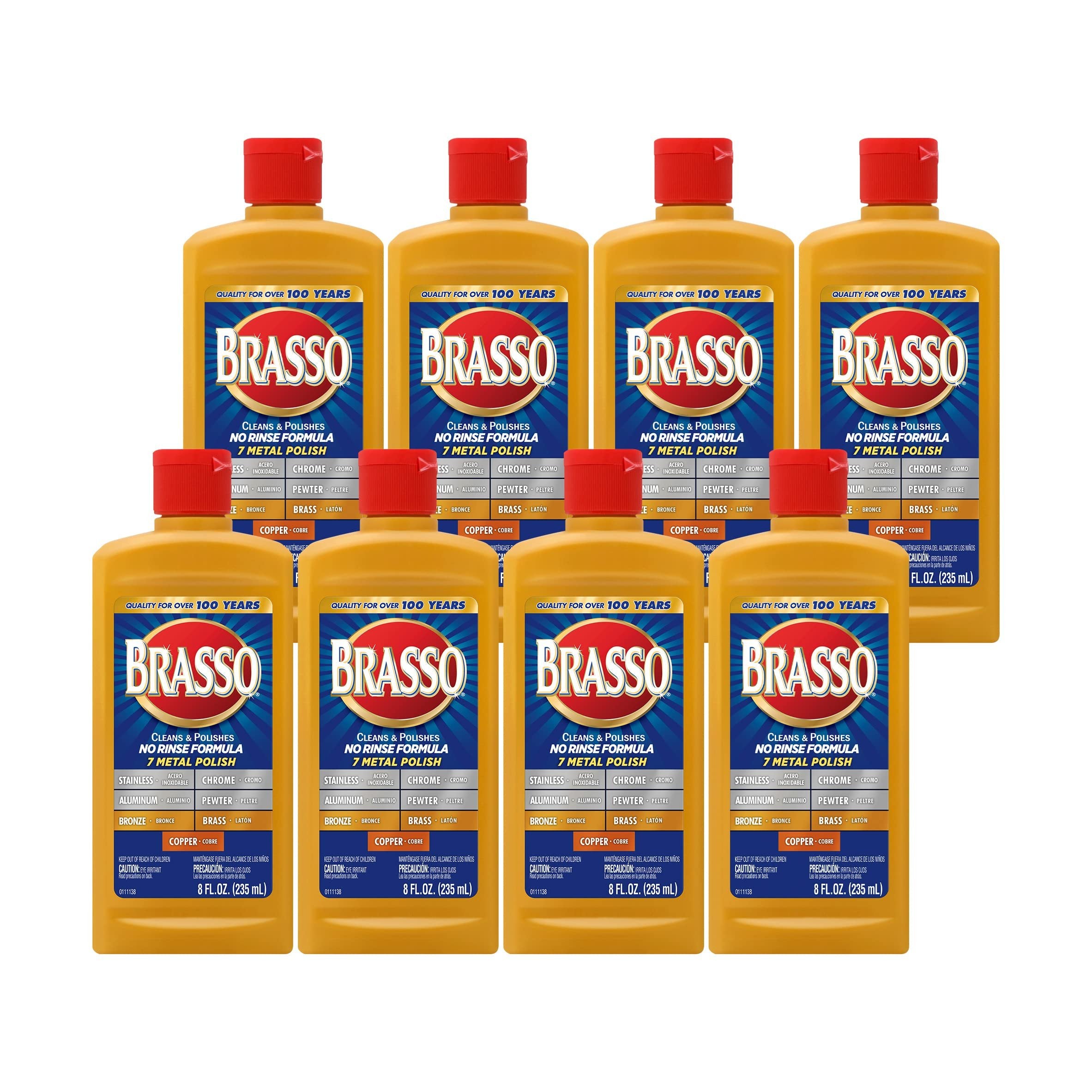 Brasso Metal Polish, 8 oz Bottle for Brass, Copper, Stainless, Chrome, Aluminum, Pewter & Bronze (Pack of 8)