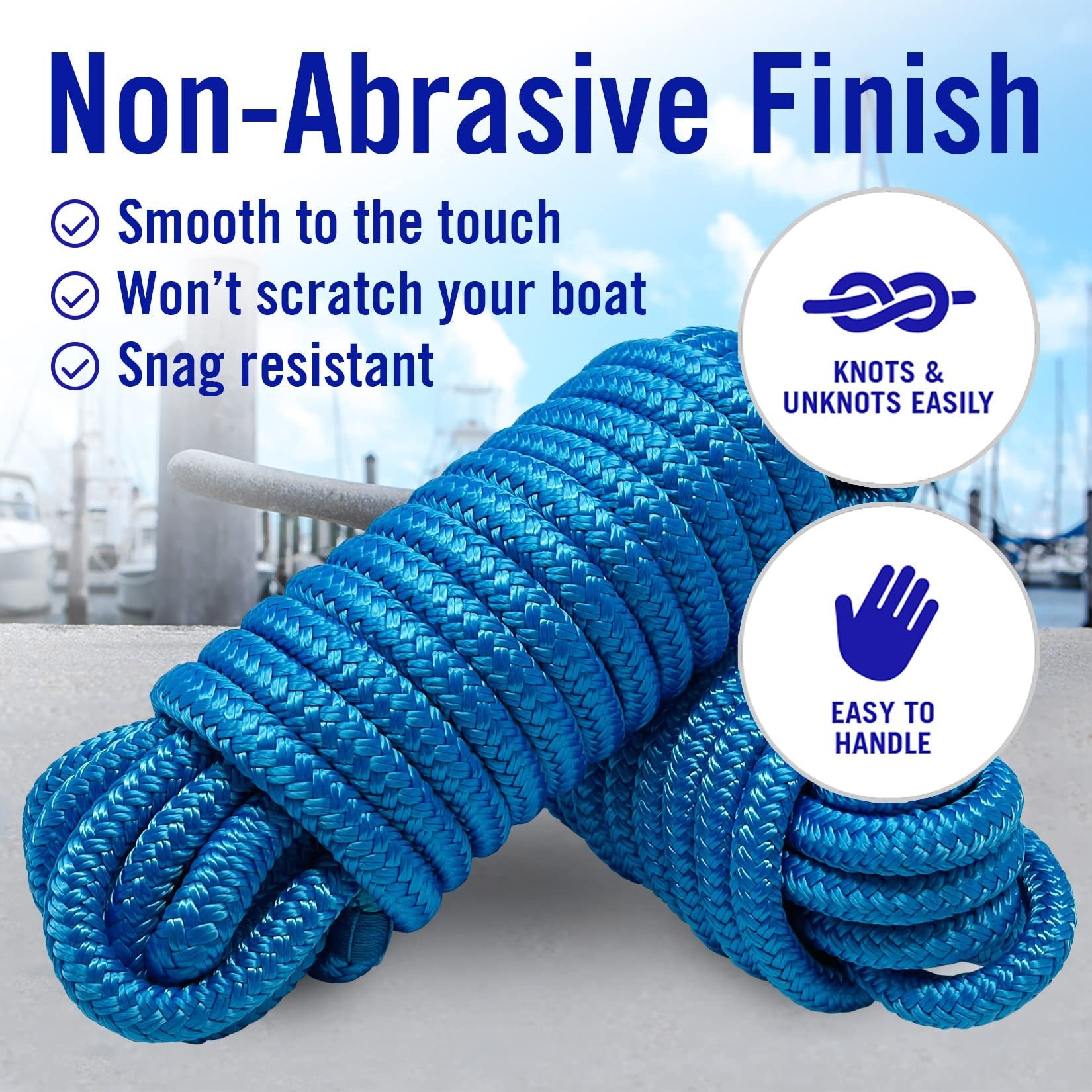 Boat Dock Lines & Rope Boat Ropes for Docking 1/2" Line Braided Mooring Marine Rope 25FT 1/2 Inch Nylon Rope Boat Dock Lines for Docking Boat Lines Boating Rope Braided with Loop Blue 2 Pk