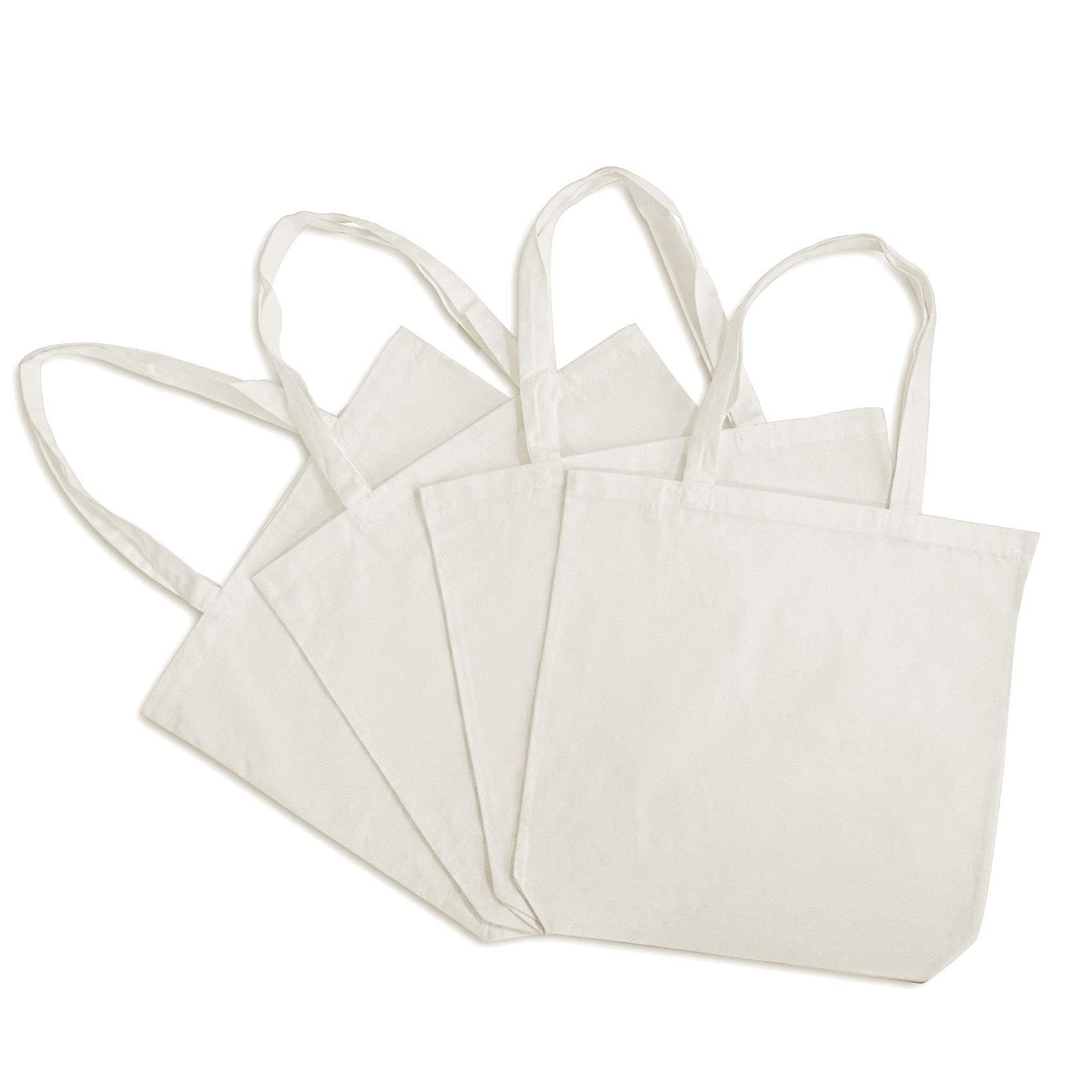 Canvas Bags with Handles - Plain Natural Cotton Totes Made from Organic Fabric, Reusable Cloth Shopping Bags for Grocery, Market, Beach, Pool, Gifts, DIY, Washable & Eco Friendly 4 Pcs - 15.7x3.3x15.7