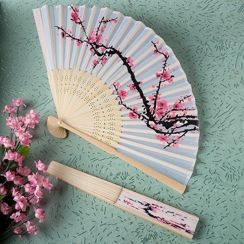 Delicate Cherry Blossom Design Folding Fan Favors, 24 Pieces