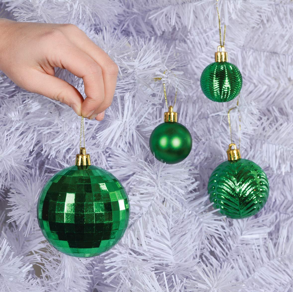 Prextex Christmas Ball Ornaments for Christmas Decorations - 36 pcs Xmas Tree Shatterproof Ornaments with Hanging Loop for Holiday & Party Decorations (6 Styles in 3 Sizes) - Green Christmas Ornaments
