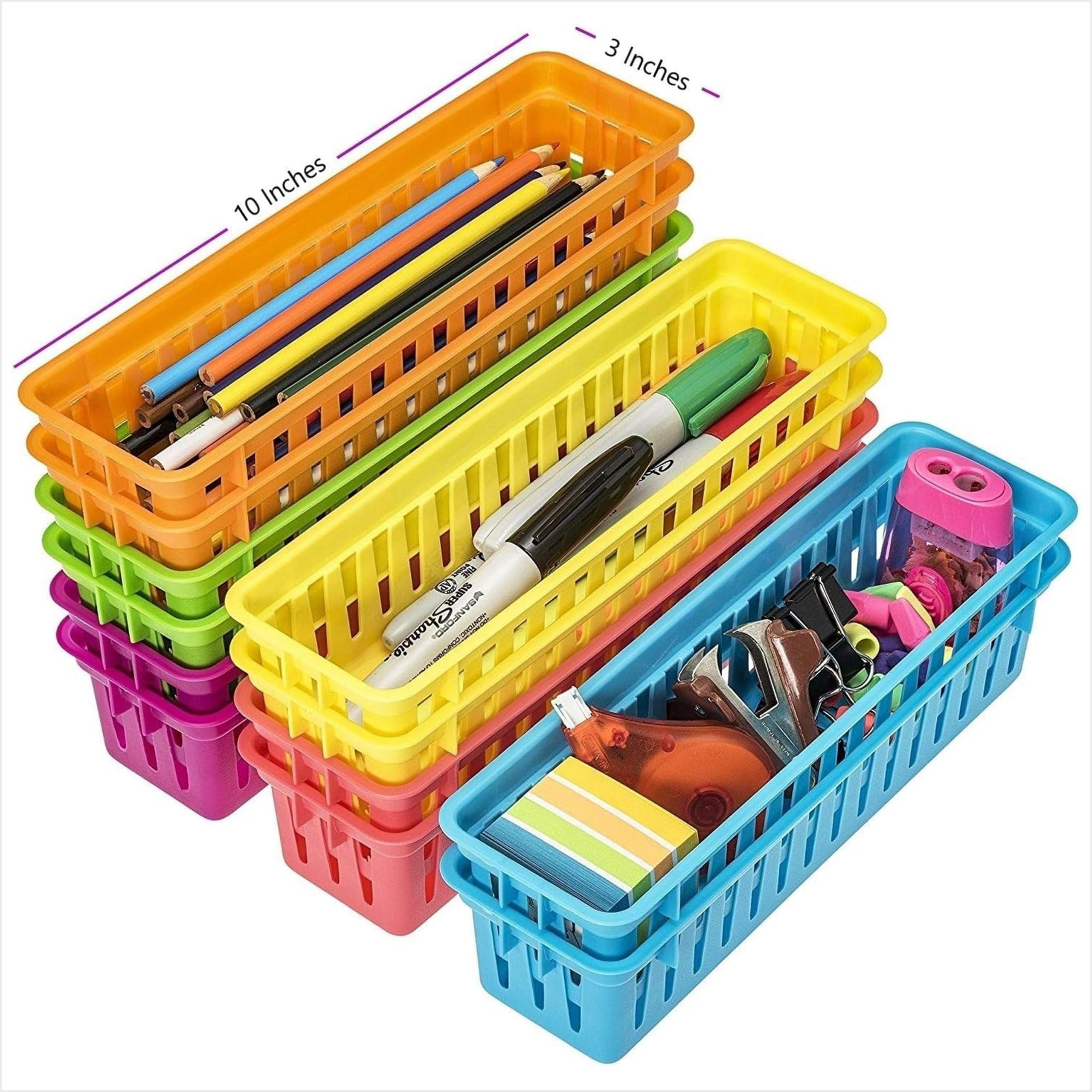 Prextex Classroom Pencil Organizer Pencil Basket or Crayon Basket, Variety Colors (12 pack)