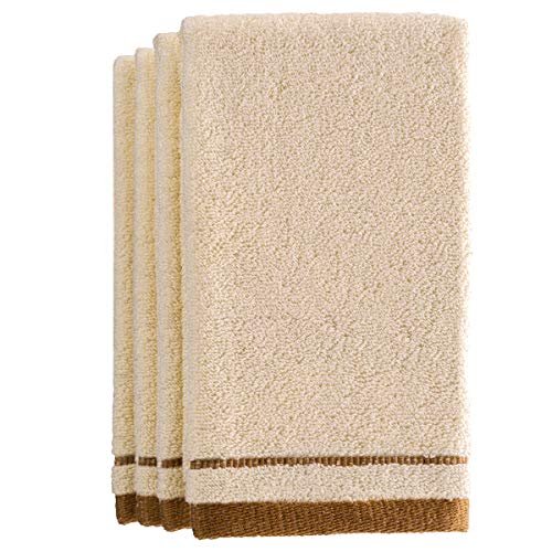 Creative Scents Cotton Fingertip Towels Set - 4 Pack - 11 x 18 Inches Decorative Extra-Absorbent and Soft Terry Towel for Bathroom - Powder Room, Guest and Housewarming Gift (Cream and Brown)