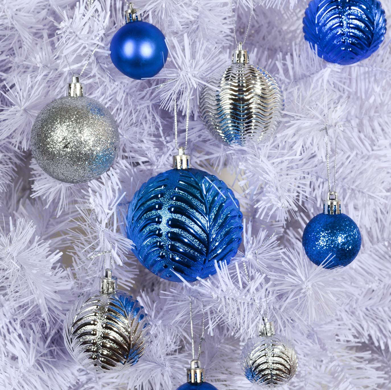 Prextex Blue Christmas Ball Ornaments for Christmas Decorations - 36 Pieces Xmas Tree Shatterproof Ornaments with Hanging Loop for Holiday and Party Decoration (Combo of 6 Styles in 3 Sizes)