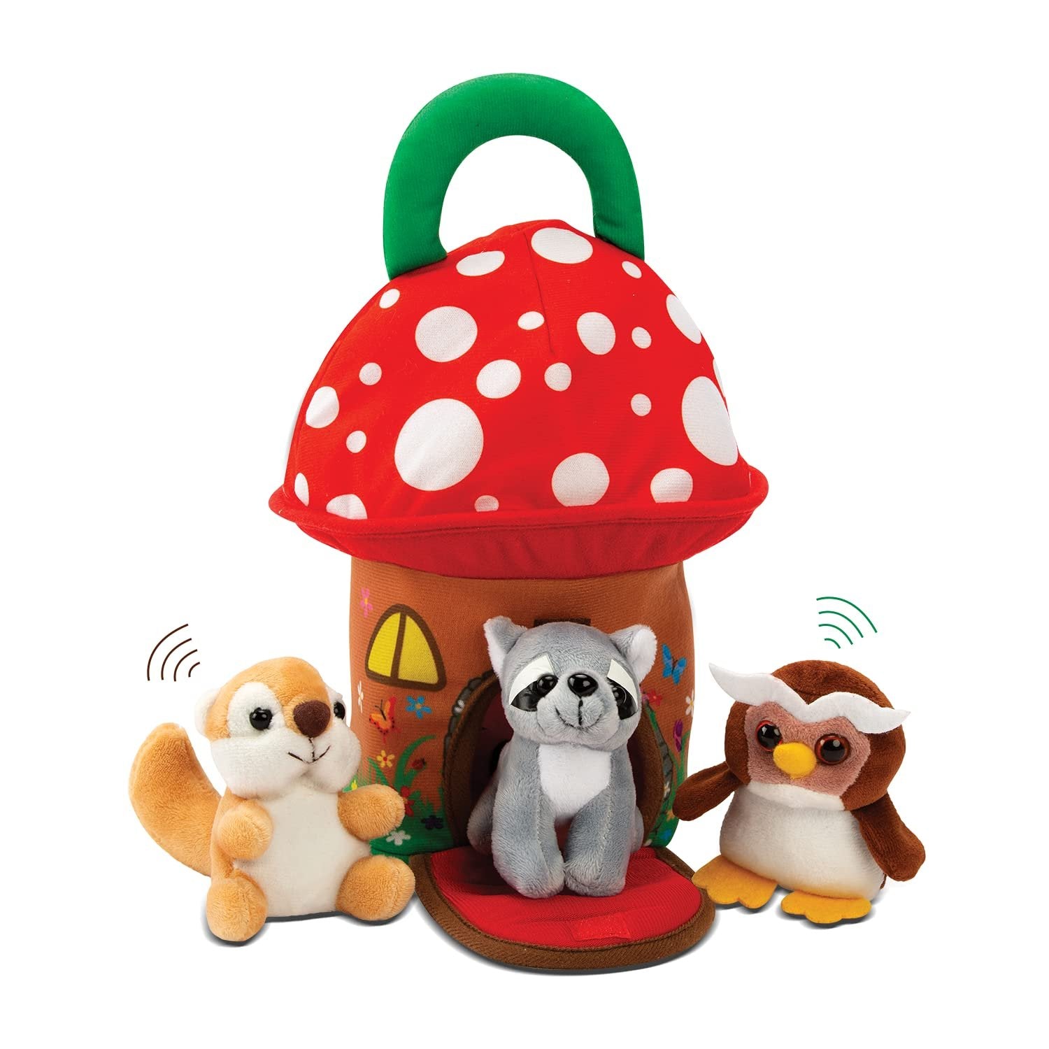 Bundaloo Plush Forest Animal Toys with Sounds - Plushie Play Set with Cute Talking Forest Animals in a Mushroom Cottage Carrier