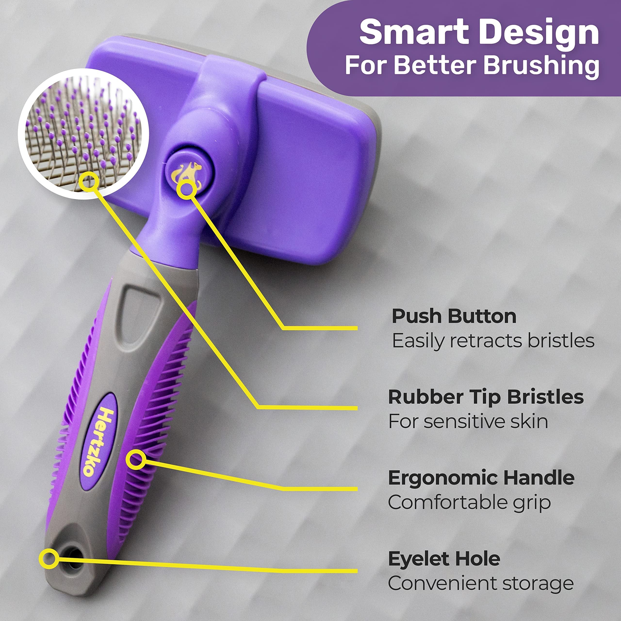 Hertzko Dog & Cat Brush, Dog Brush for Shedding, Cat & Dog Grooming, Self Cleaning Slicker Brush for Pets, Grooming Brushes for Long Short Haired Dogs Cats, Deshedding Brush, Rake, Comb