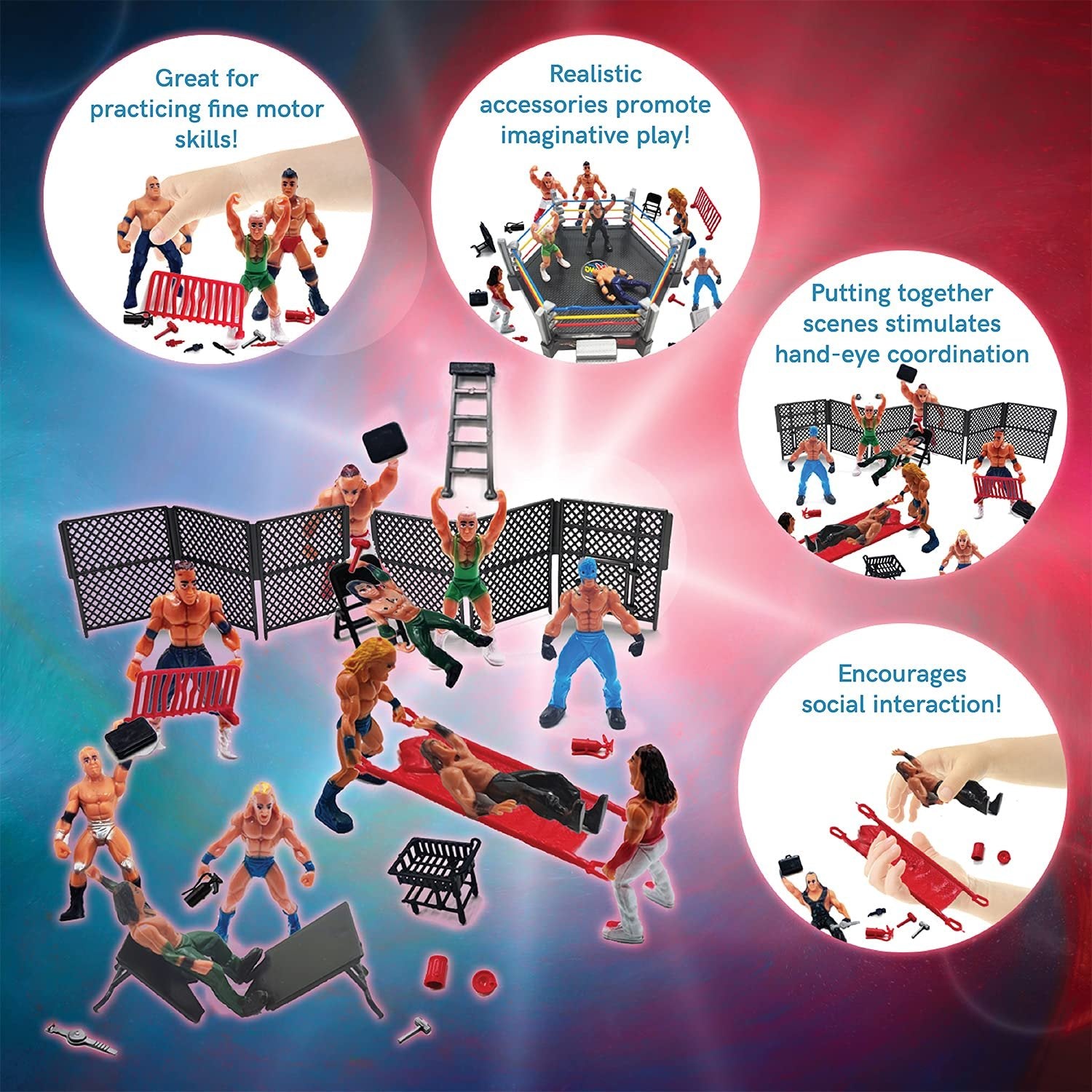 ToyVelt WWE Ring Playset with 32-Piece Wrestling Action Figures For Boys 8-12 Playset, Safe and Durable WWE Toys, Comes with Wrestling Ring, Realistic Action Figures