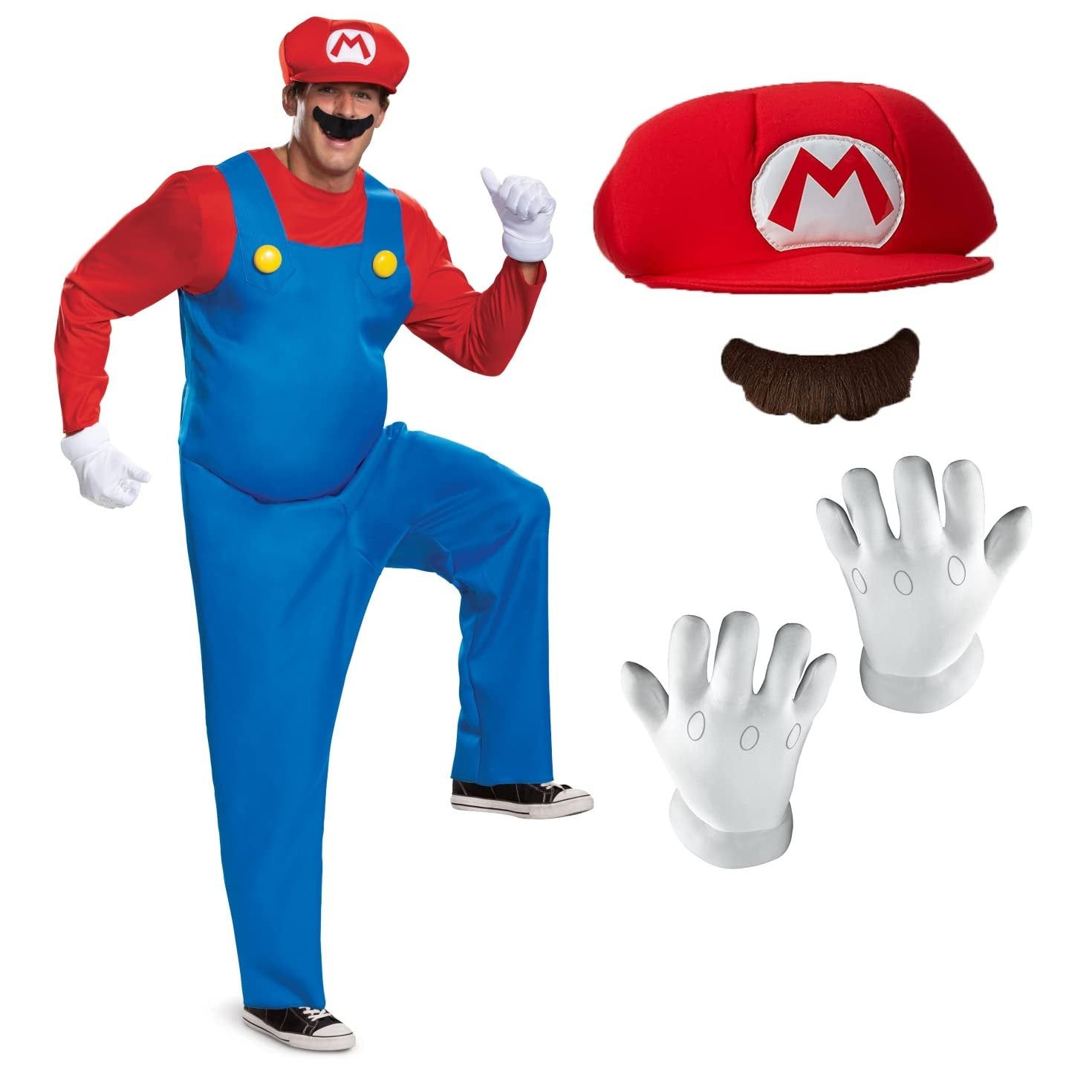 Disguise Mens Mario Costume, Official Super And Hat Adult Sized, Mario, XL 42-46 US