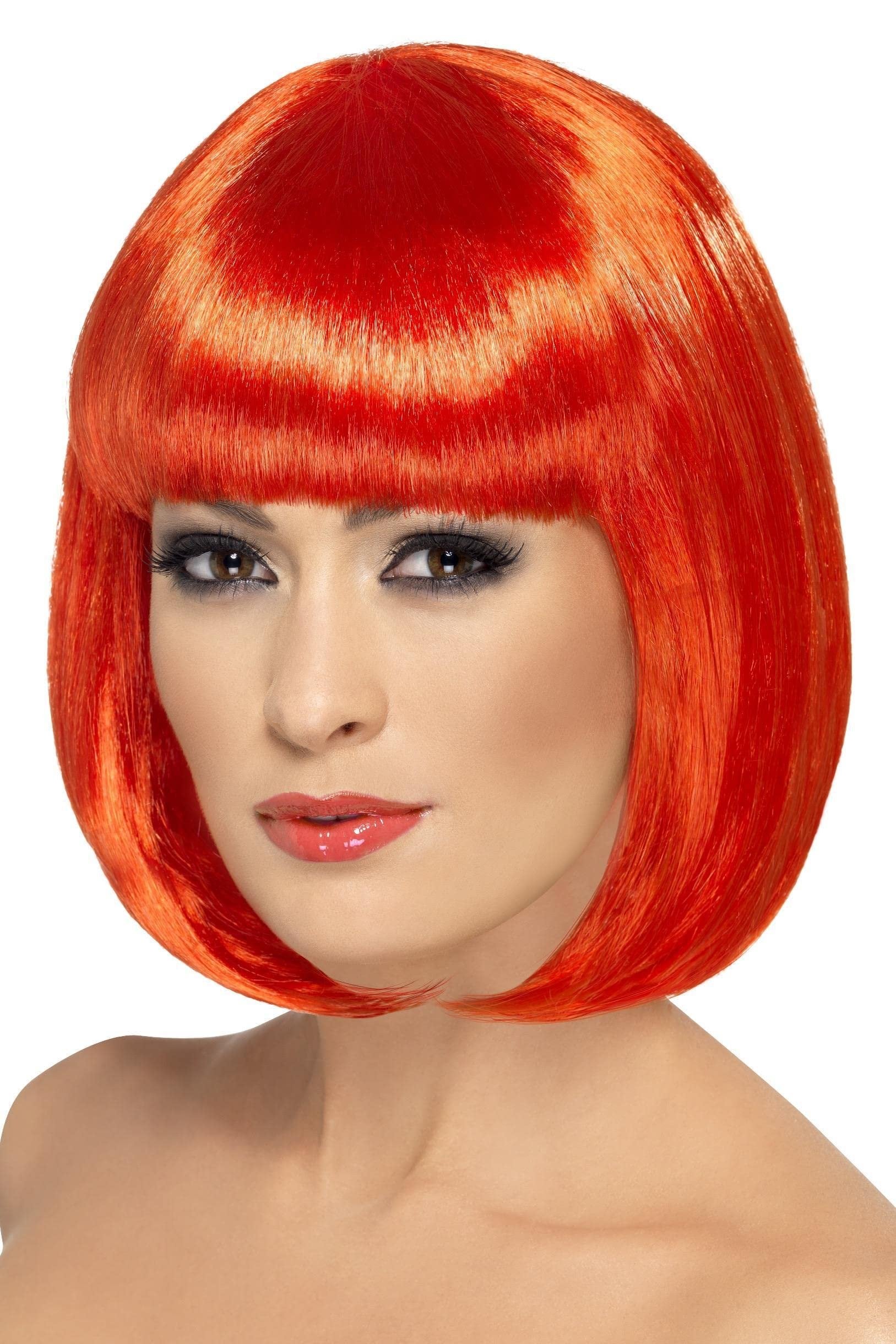 Smiffys Women's Short 12inch Red Bob with Bangs, One Size, Partyrama Wig, 5020570423905