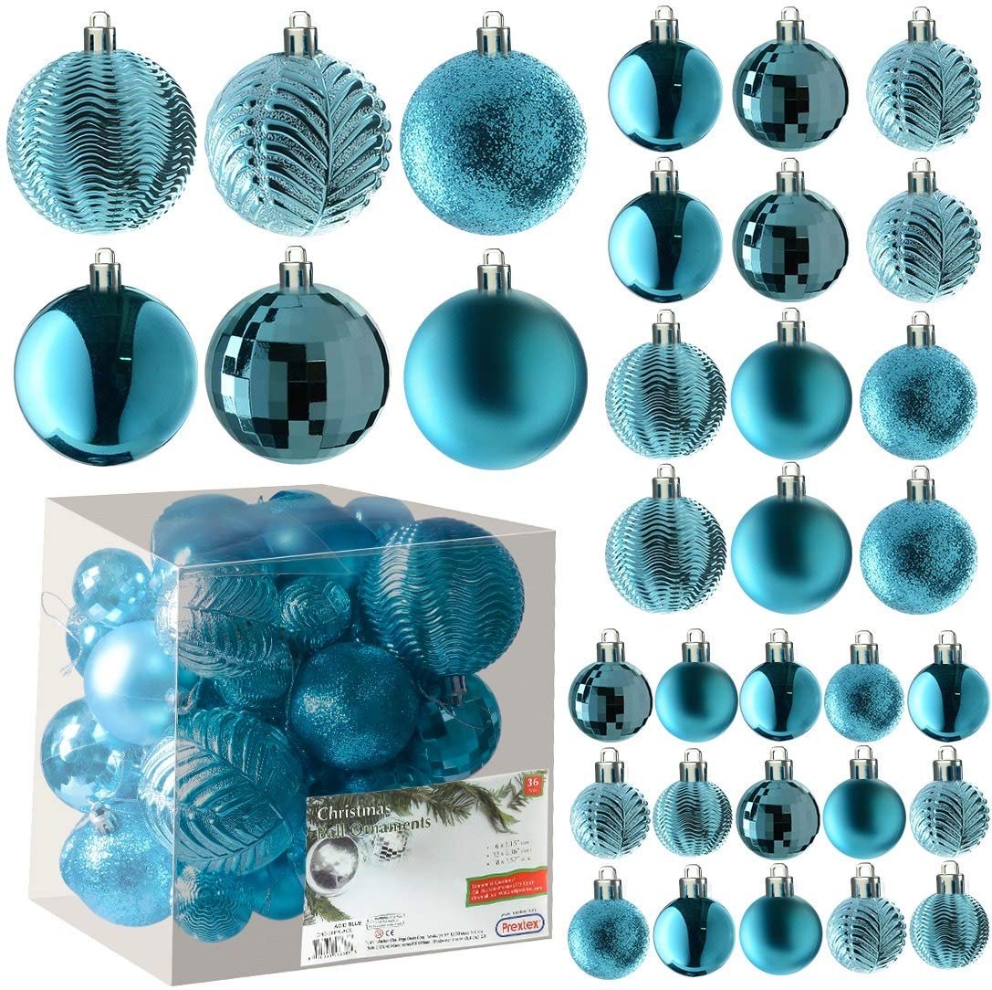 Prextex Grey Christmas Ball Ornaments for Christmas Decorations - 36 Pieces Xmas Tree Shatterproof Ornaments with Hanging Loop for Holiday and Party Decoration (Combo of 6 Styles in 3 Sizes)