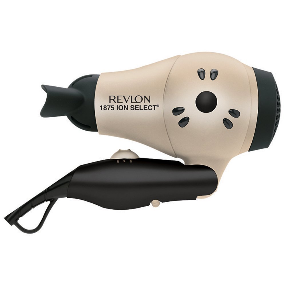 Revlon 1875 Watt Fast Dry Compact Hair Dryer with Ionic Select Technolgy, Folding Handle for Easy Convenience, Worldwide Dual Voltage, Bonus FREE Hair Pins Included