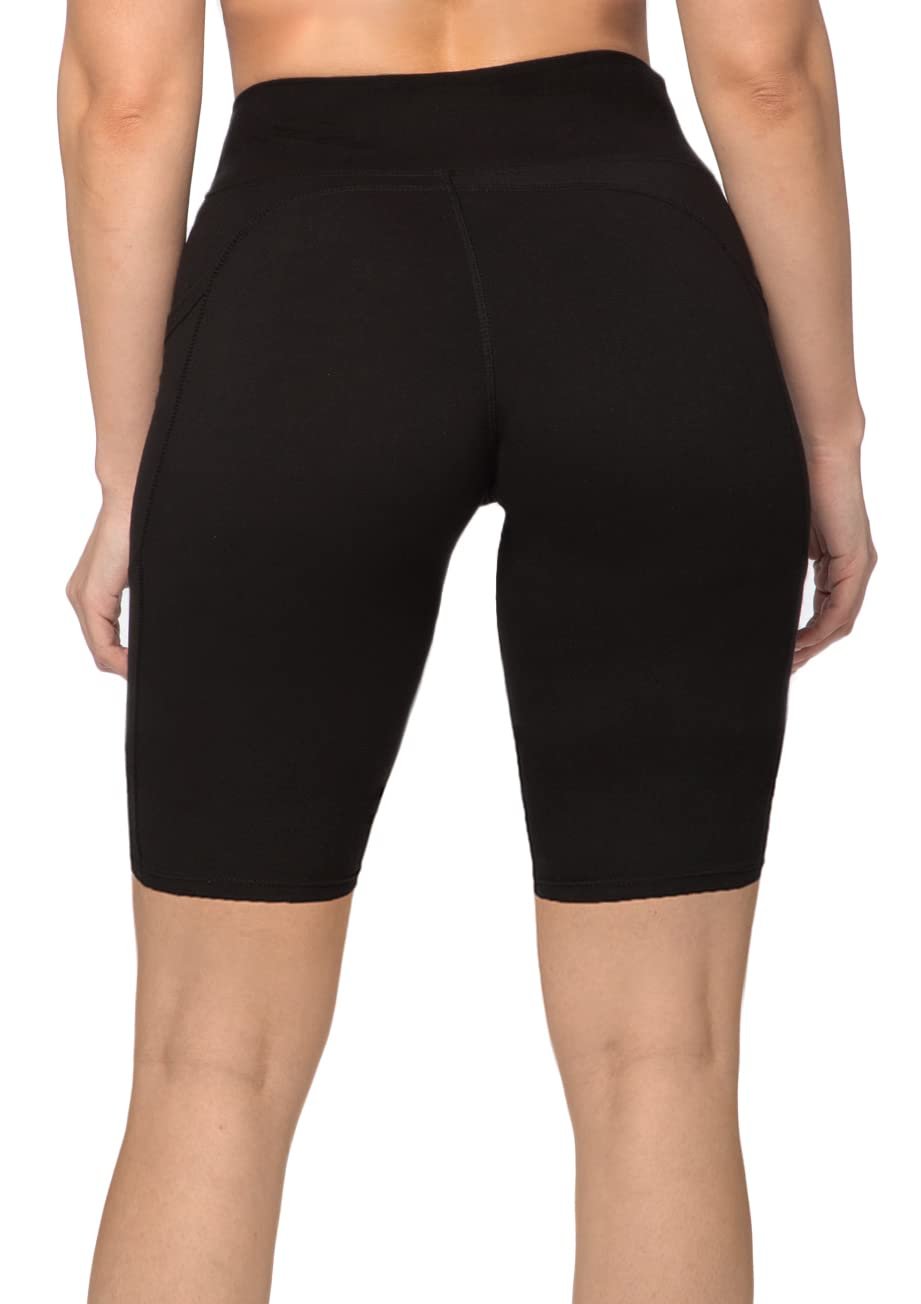 SATINA Womens Biker Yoga Shorts - High Waist with Pockets for Regular & Plus Size Women, 8-Inch, Black, Medium