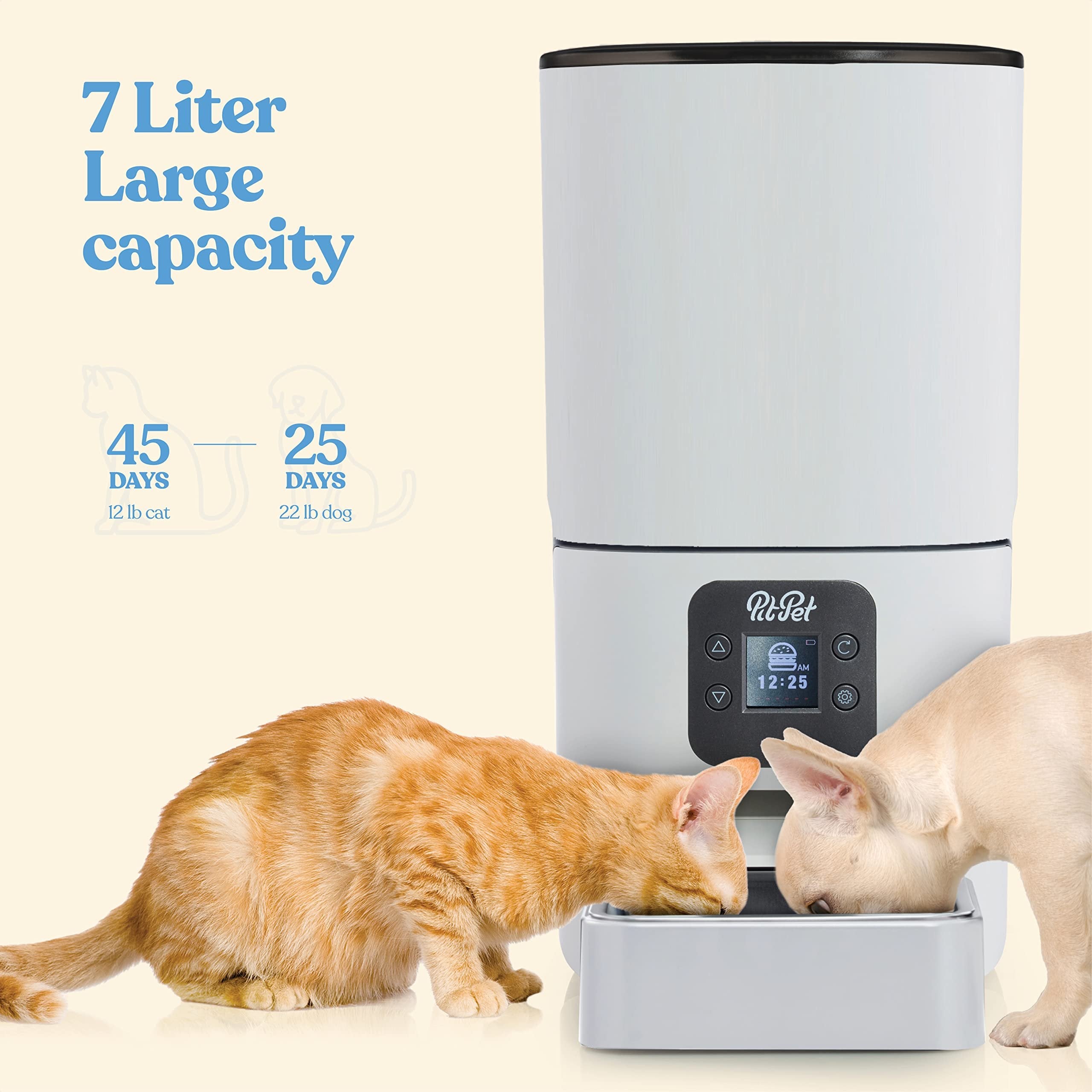 Smart Automatic Cat Feeder - 6-L Reliable Automatic Cat Food Dispenser with Display LCD Screen for Easy Set Up -Portion Control Automatic Dog Feeder - (White, 7 Litter (30 Cups))