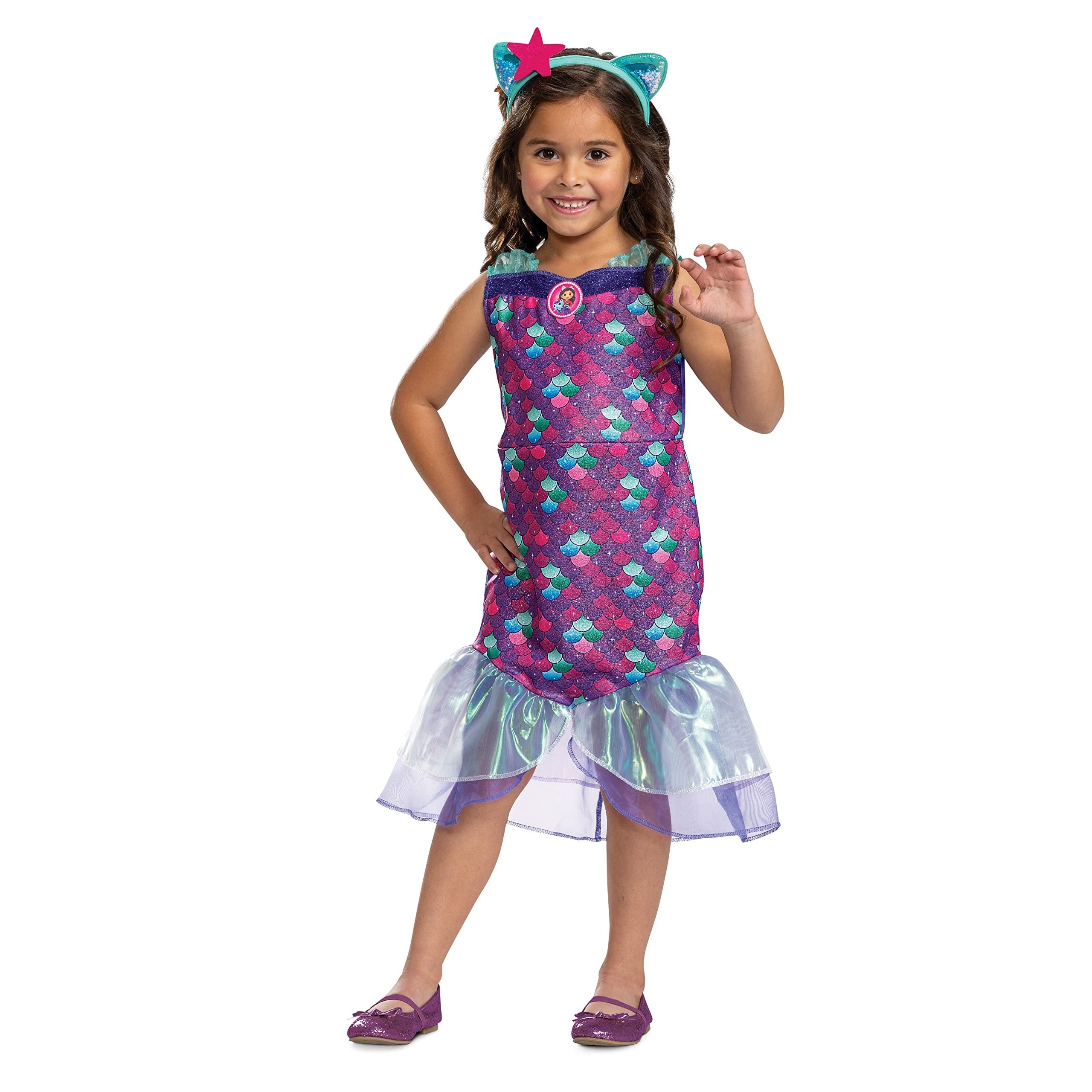 Mercat Costume, Official Gabby's Dollhouse Classic Headpiece and Costume for Kids, Size (3T-4T)