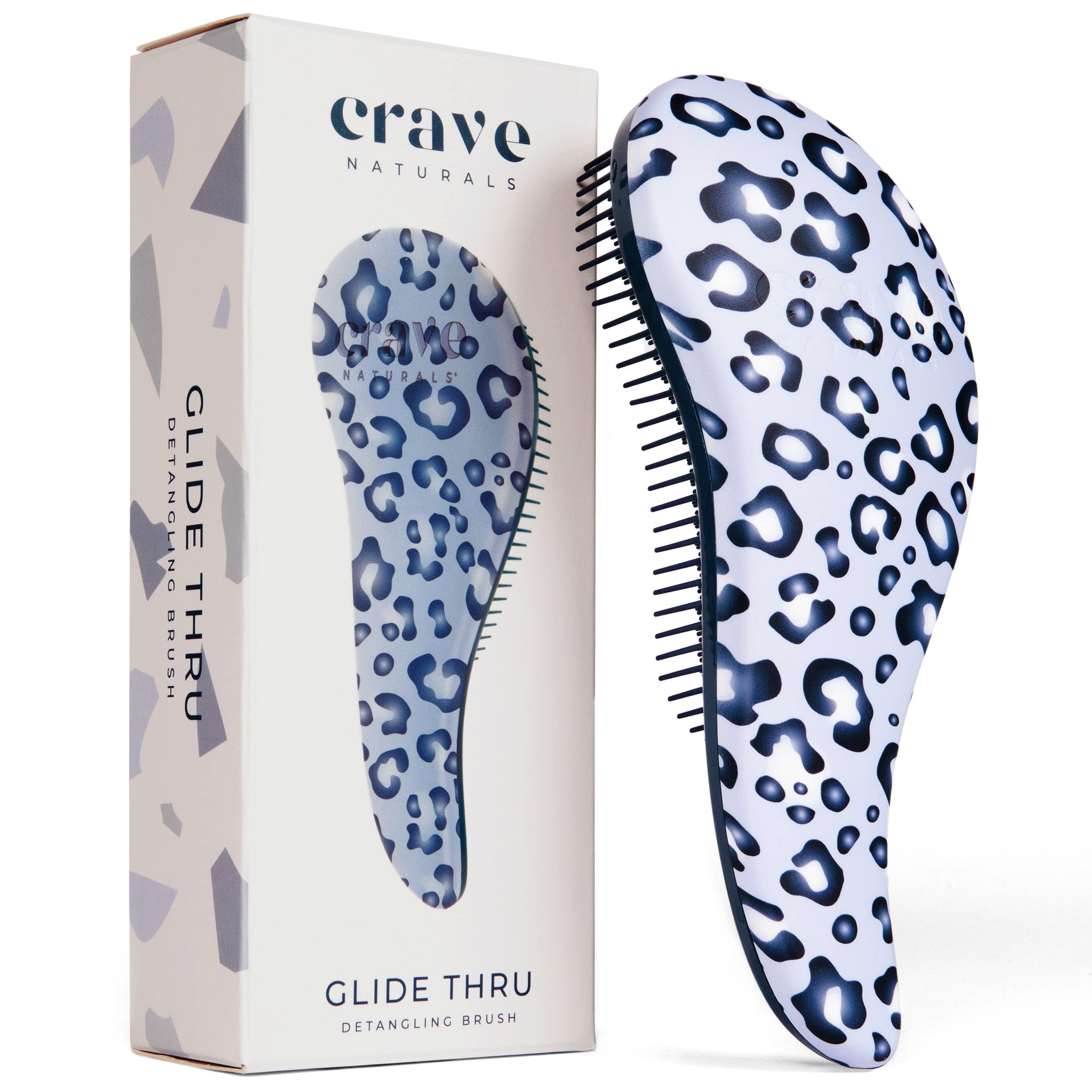 Crave Naturals Glide Thru Detangling Hair Brush for Adults & Kids Hair - Detangler Brush for Natural, Curly, Straight, Wet or Dry Hair - Hairbrush for Men & Women - 1 Pack - Blue Cheetah