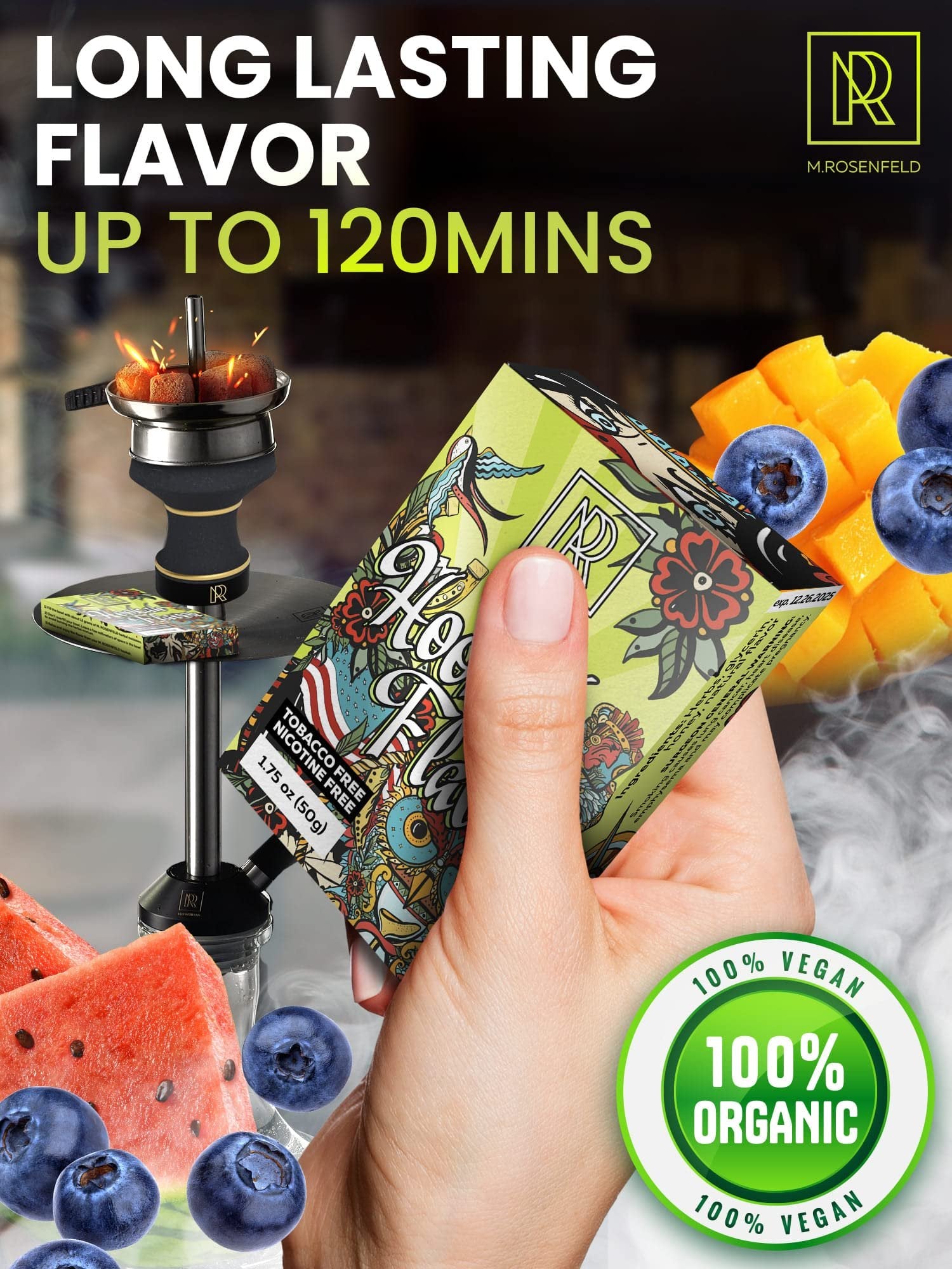 Shisha Hookah Flavors Nicotine Free - Hookah Shisha Flavors 3 x 1.75 oz (50 g) Hookah Flavors Set for your Hookah Bowl (Blueberry - Watermelon - Mango) Pack of 3 - Try these Tobacco Free Shisha