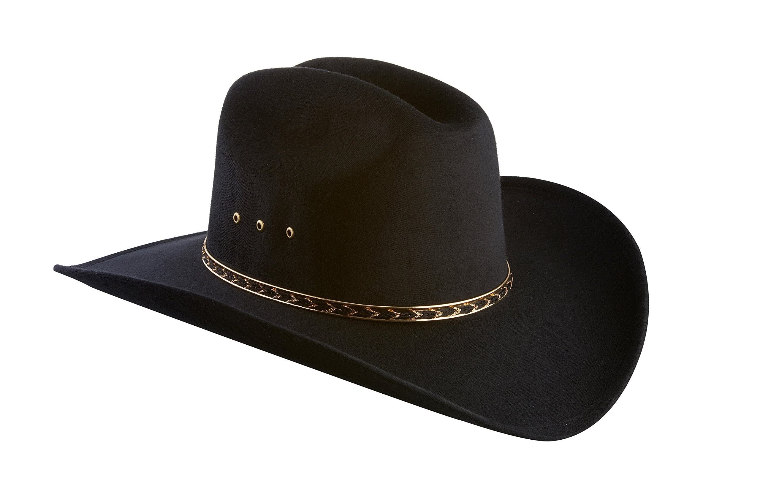 Faux Felt Wide Brim Western Cowboy Hat - Black - 7 1/4